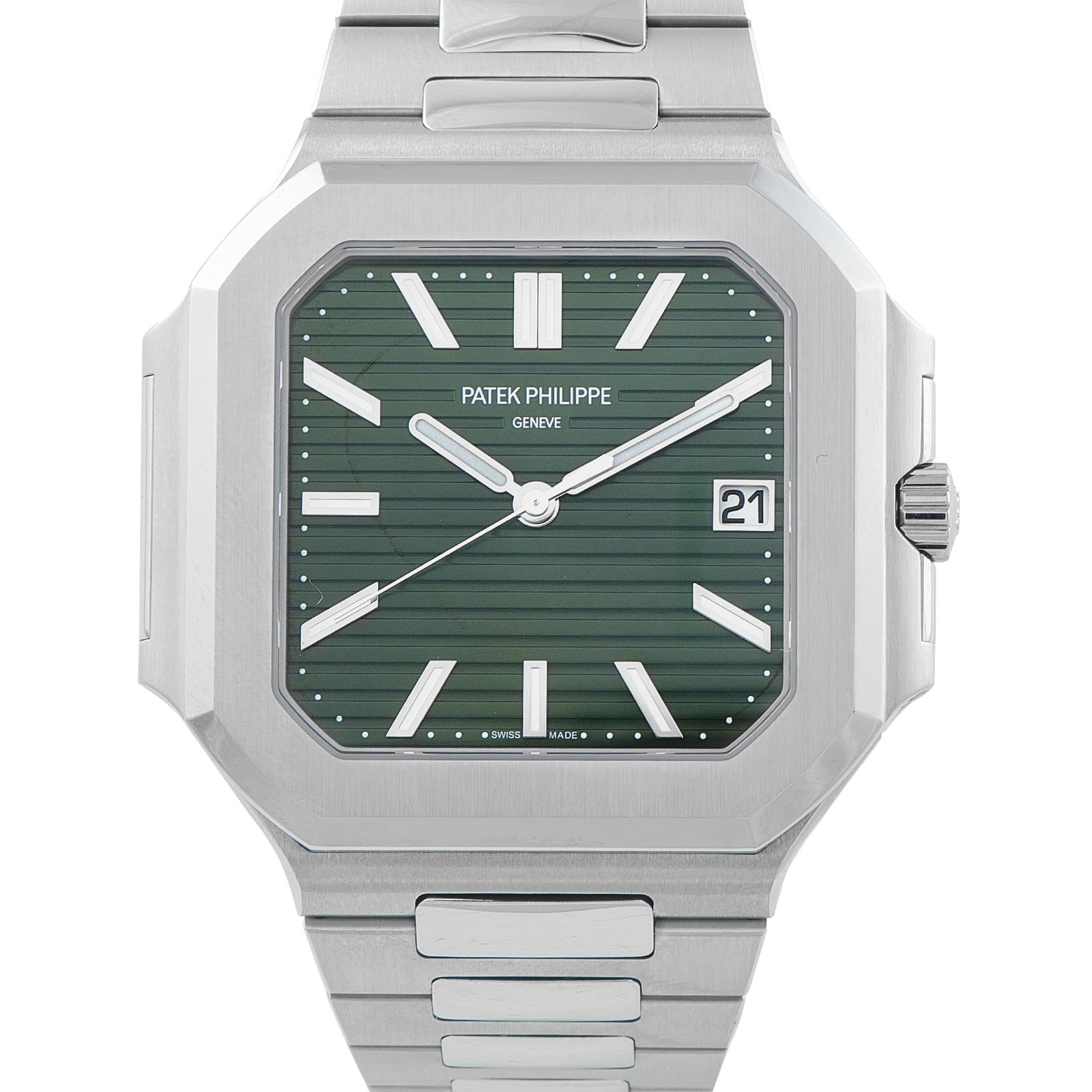 Patek Philippe Cubitus 45mm Green Dial Stainless Steel Watch: Patek Philippe Cubitus 45mm Green Dial Stainless Steel Watch Ref. 5821-1A-001 5821/1A-001 Unworn W/Box and Papers - A striking expression of Patek Philippe's contemporary sports-watch design, the Cubi