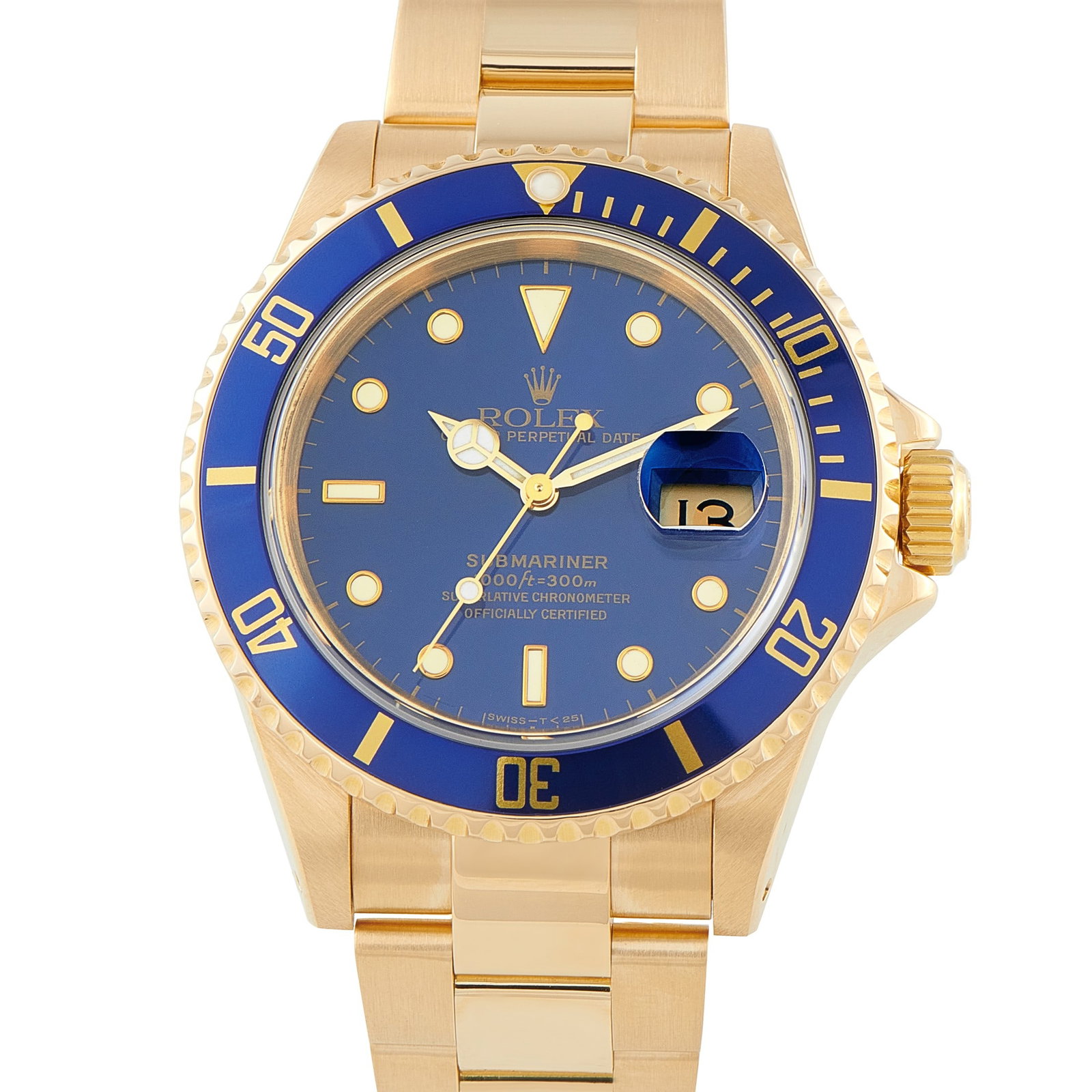 Rolex Submariner 40mm 18K Yellow Gold Watch Ref. 16618: Rolex Submariner 40mm Blue Dial 18K Yellow Gold Watch Ref. 16618 W/Box - An iconic expression of the Submariner in its most luxurious form, this ref. 16618 is crafted entirely in 18k yellow gold and d