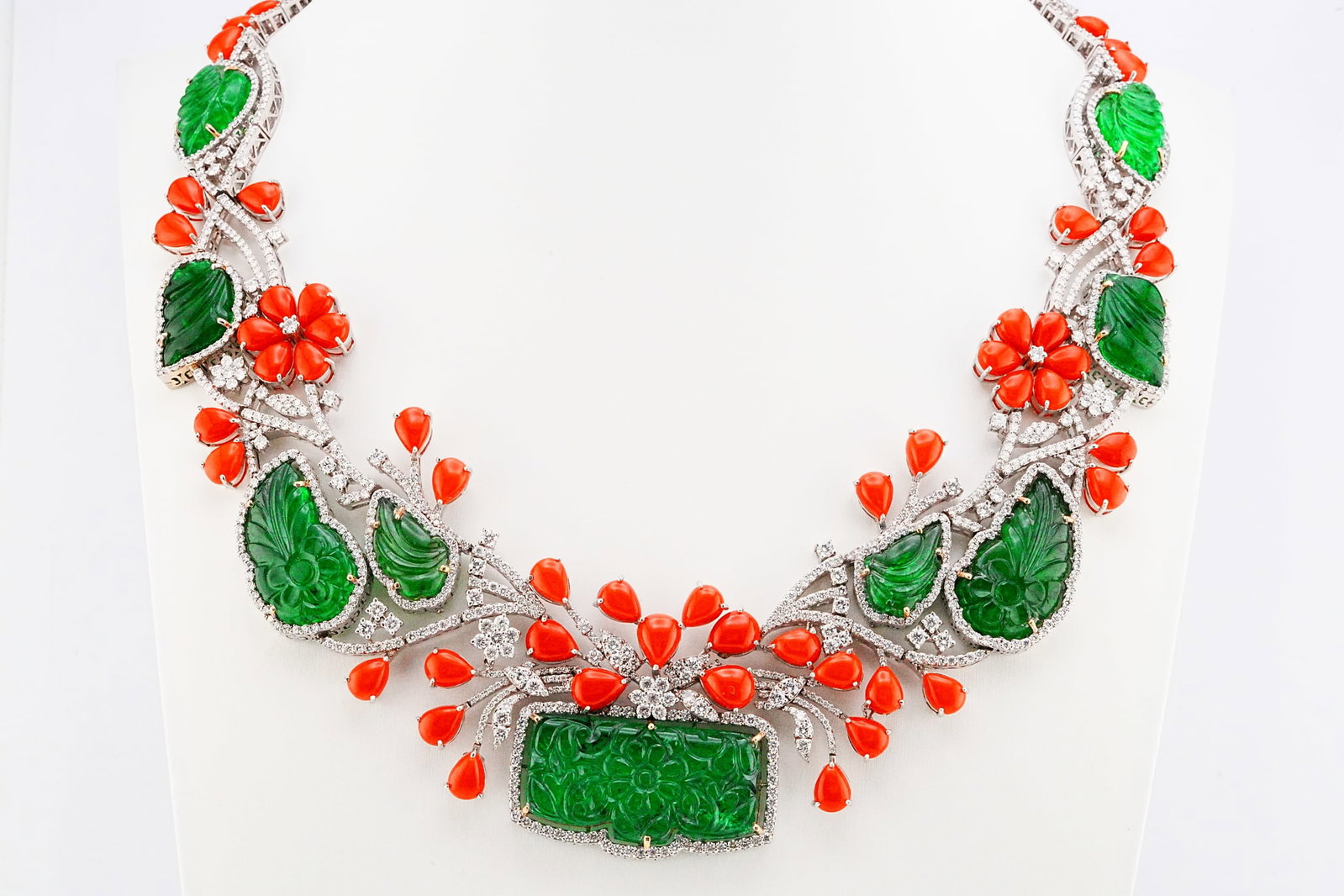 134.60ctw Emerald, 59.80ctw Coral, 18.10ctw Diamond, 18K Necklace (1 of 6)