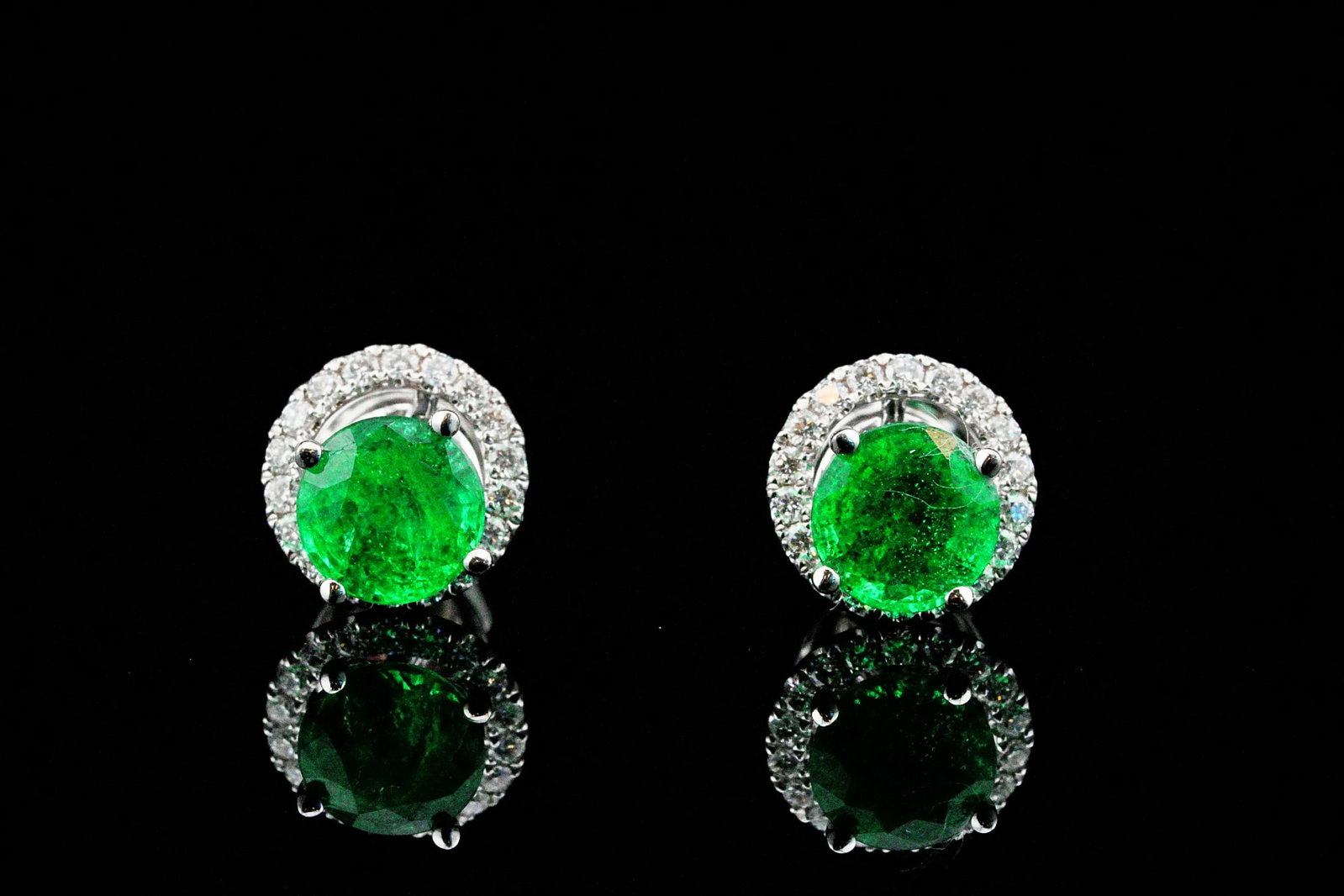 2.30ctw Emerald, 0.35ctw Diamond and 18K Earrings (1 of 4)