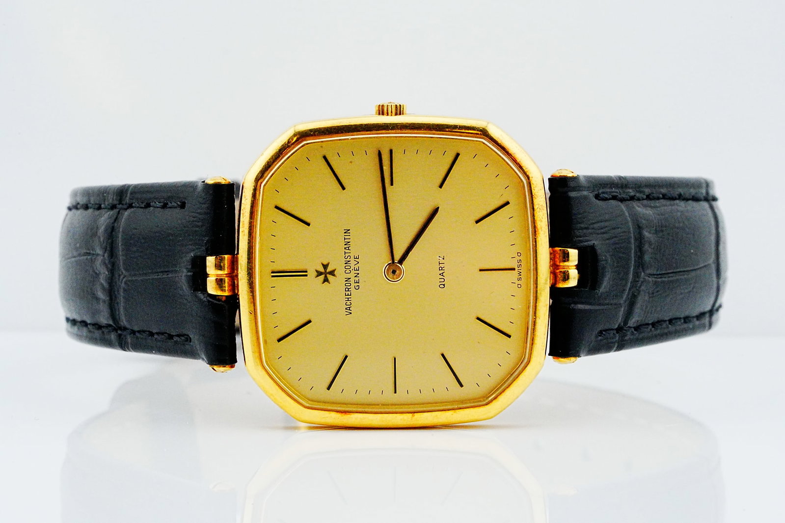 Vacheron Constantin Vintage 30mm 18K Watch W/Leather Strap: Vacheron Constantin Vintage 30mm 18K Yellow Gold Quartz Watch W/Leather Strap - An exceptionally refined vintage Vacheron Constantin timepiece showcasing the maison's celebrated tradition of understat