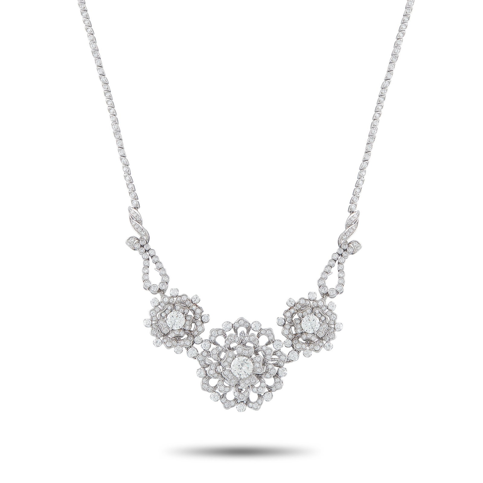10.70ctw Diamond and Platinum 16" Necklace: 10.70ctw Diamond and Platinum 16" Necklace - Exuding timeless glamour and extraordinary craftsmanship, this breathtaking diamond necklace is a true statement of luxury. Expertly crafted in platinum, t