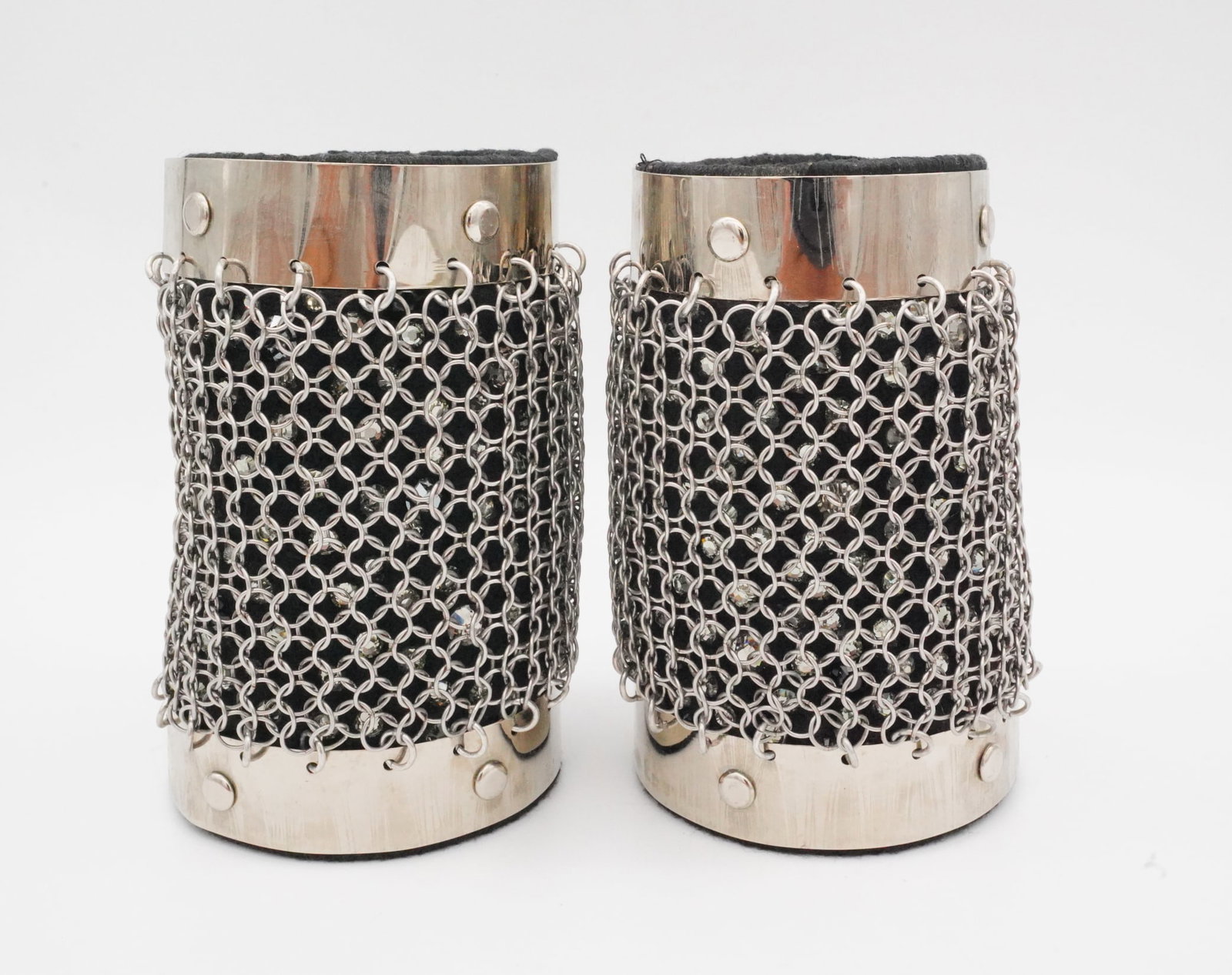 Janet Jackson's Rock Witchu Tour Stage Worn Cuffs: Janet Jackson's Rock Witchu Tour Stage Worn Wrist Cuffs - These black and silver metal chainmail wrist cuffs were custom made for pop icon Janet Jackson, who wore them for her 2008 Rock Witchu Tour du