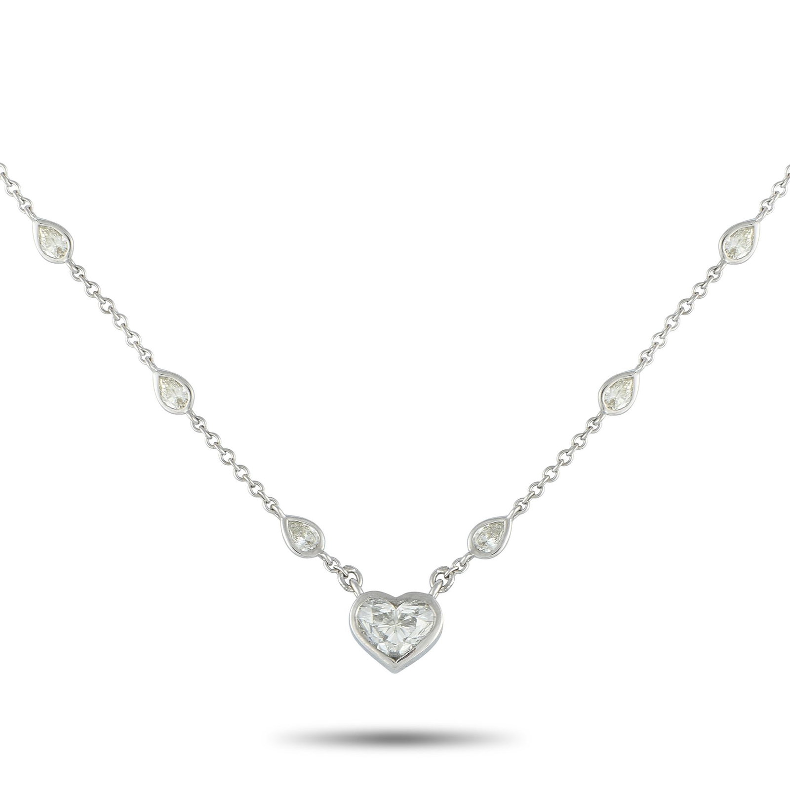 3.80ctw Diamond and 18K Necklace W/1.50ct IF/H Diamond: 3.80ctw Diamond and 18K White Gold 18" Heart Necklace W/1.50ct IF/H Diamond - Elegant and eye-catching, this necklace features a heart-shaped pendant centered by a 1.50 carat internally flawless diamo