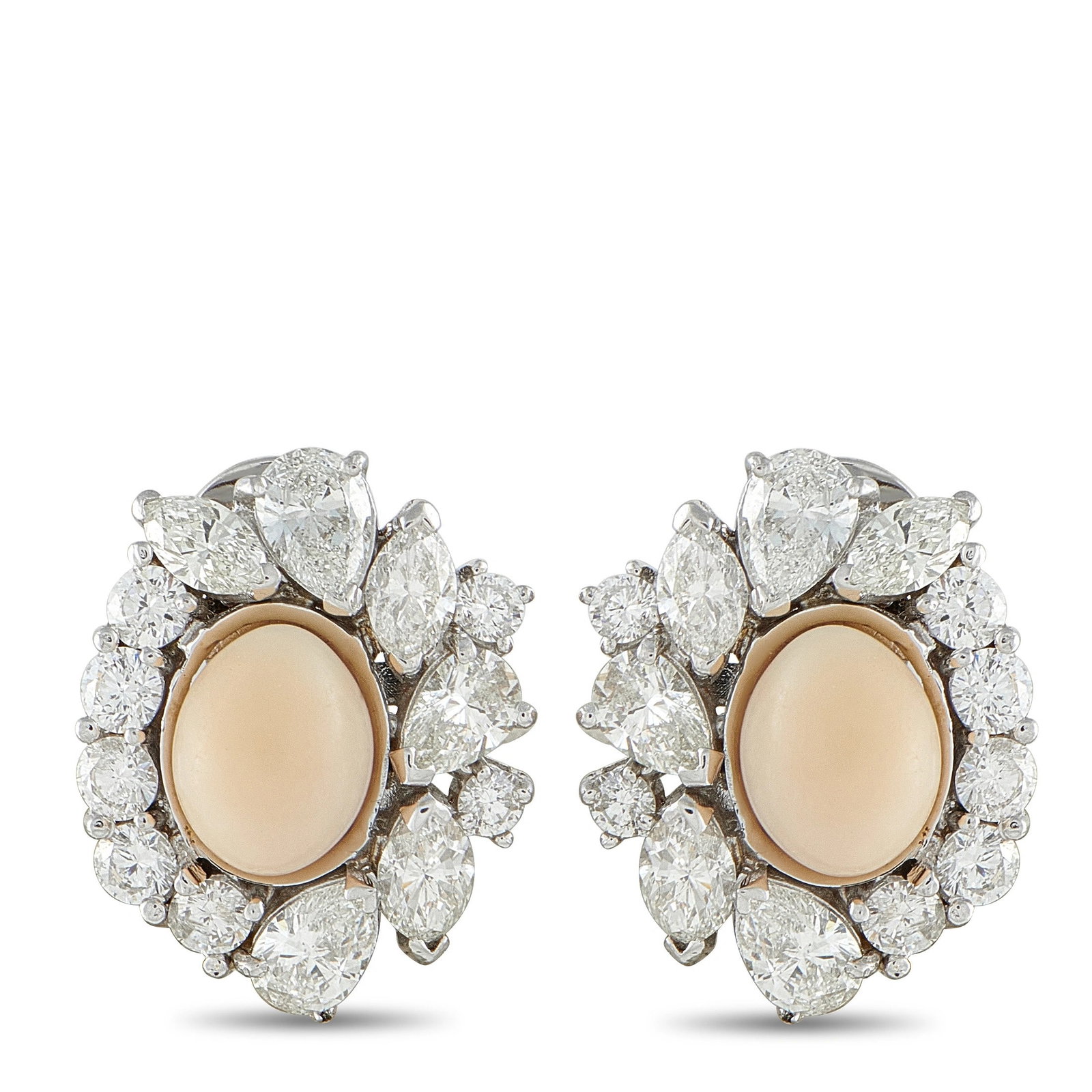 6.00ctw Diamond, 7.00ctw Conch Pearl and 18K Ear Clips (1 of 2)