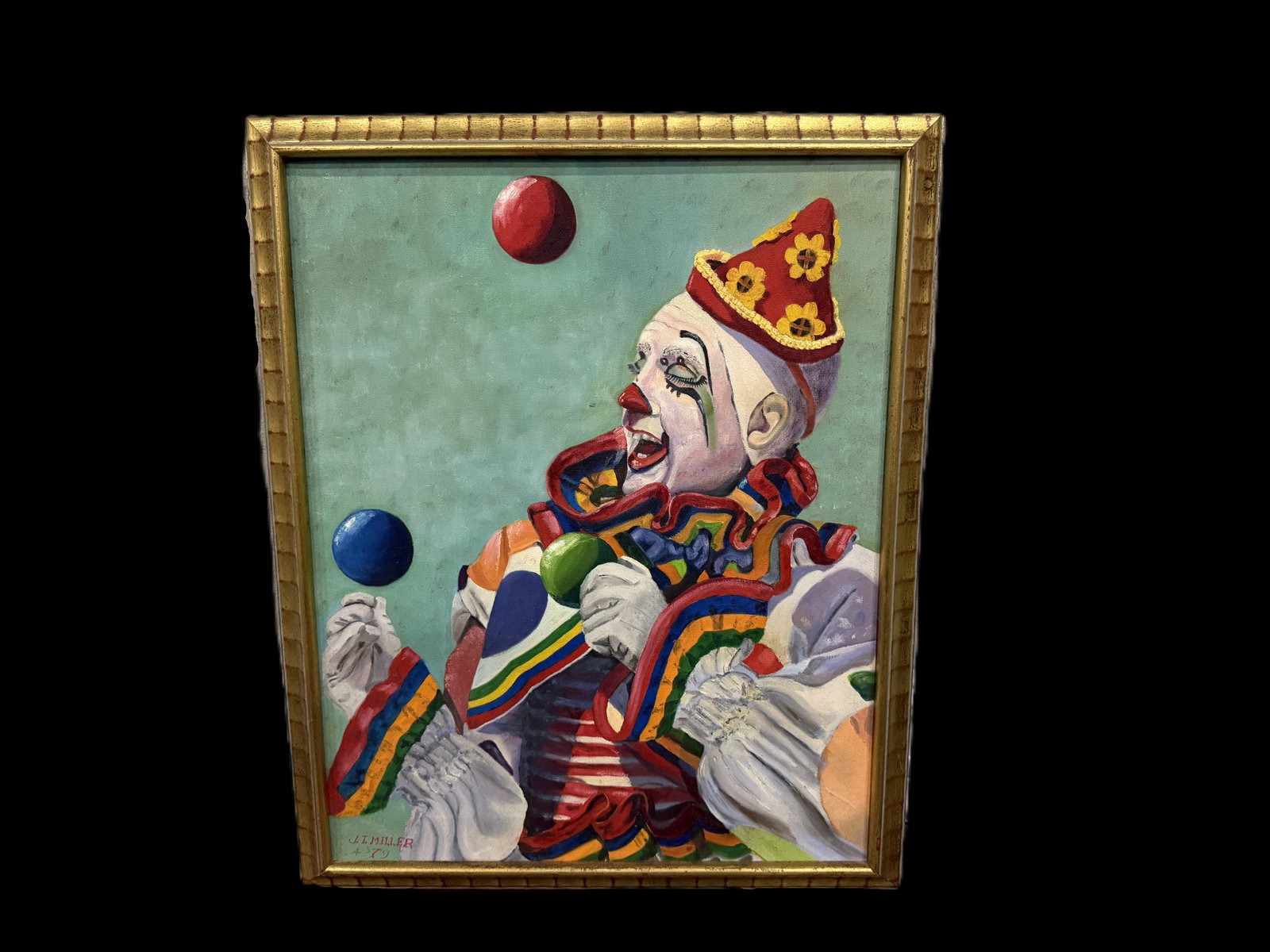 J.T. Miller (20th C.) "Clown Juggling" Oil on Canvas (1 of 3)