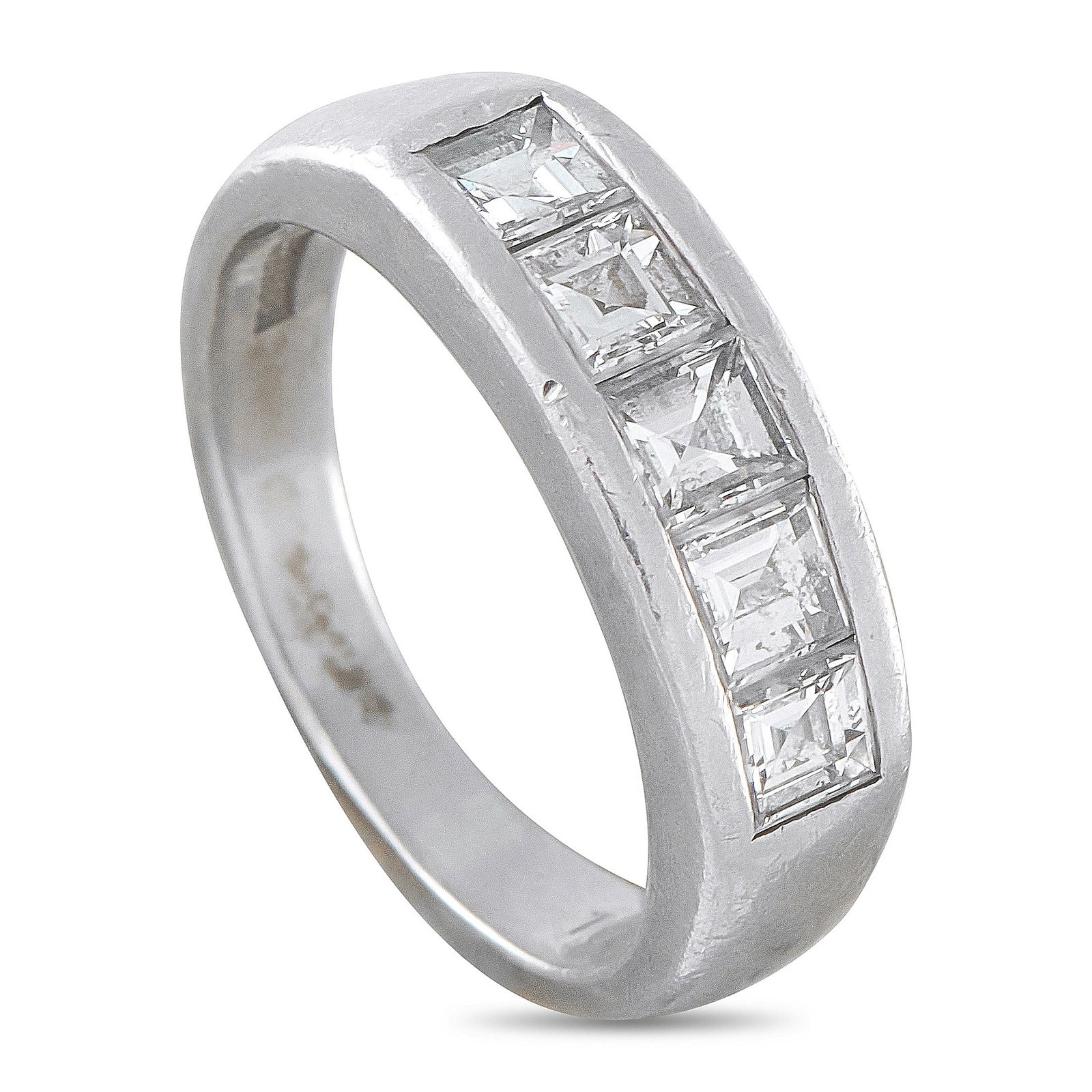 1.00ctw VS/G Diamond and Platinum Band: 1.00ctw VS/G Diamond and Platinum Band - This refined platinum band showcases approximately 1.00 carat total weight of square-cut diamonds, graded approximately VS clarity and G color. Five expertly m