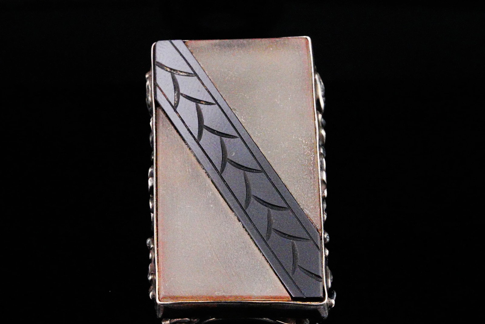 Sterling Silver, Engraved Onyx and Rock Crystal Ring: Sterling Silver, Engraved Onyx and Rock Crystal Ring - Ring size: 8. Weight: 23 grams.