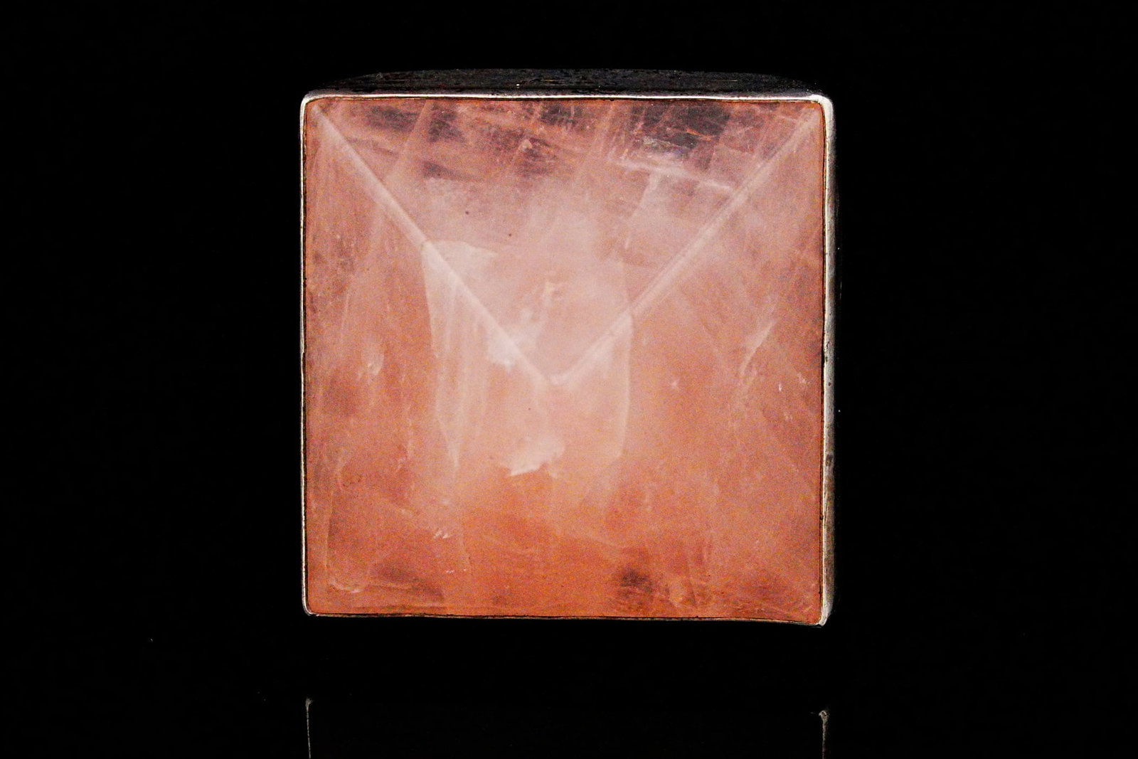 Sterling Silver and Roze Quartz Pyramid Ring: Sterling Silver and Roze Quartz Pyramid Ring - Ring size: 7.5. Weight: 22.8 grams.