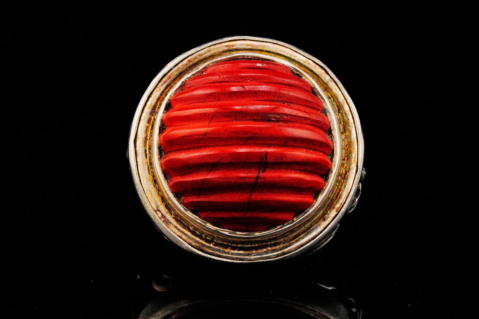 M&J Savitt Sterling Silver and Carved Red Jasper Ring (1 of 2)