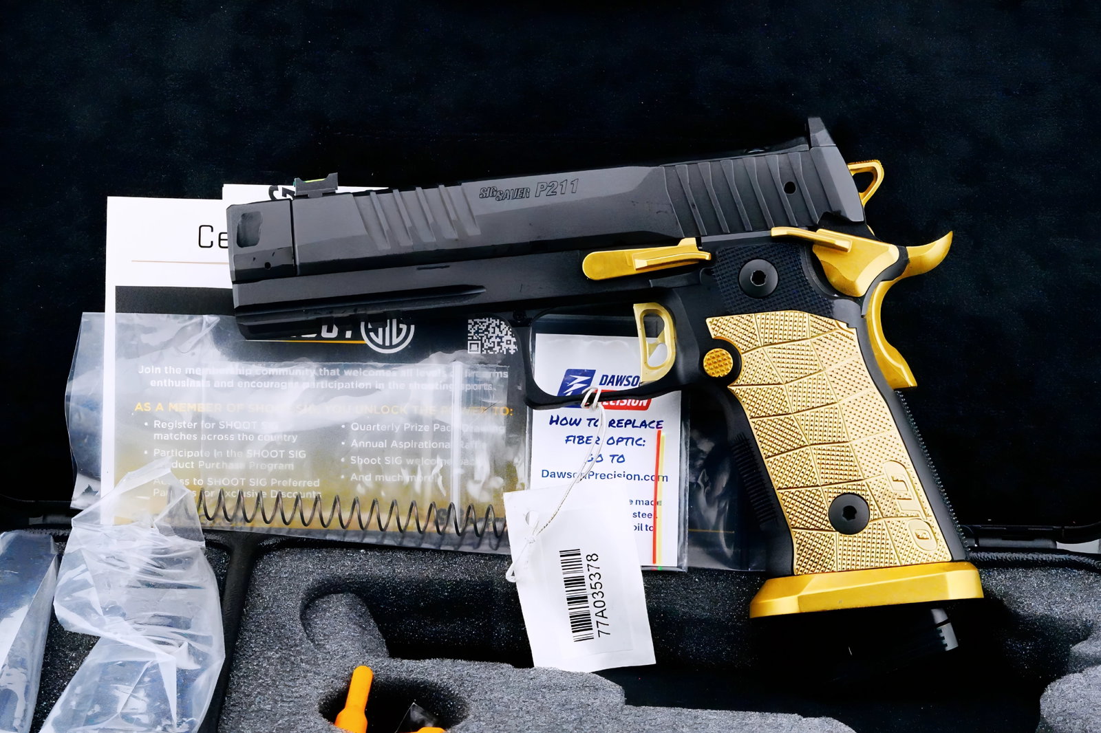 SIG Sauer P211-GTO Spectre Comp Gold Accents NIB: The Ultimate Competition Machine: SIG Sauer P211-GTO Spectre Comp. This isn't just a handgun, it's a precision instrument designed by SIG Custom Works to dominate the competition circuit. Combining cl