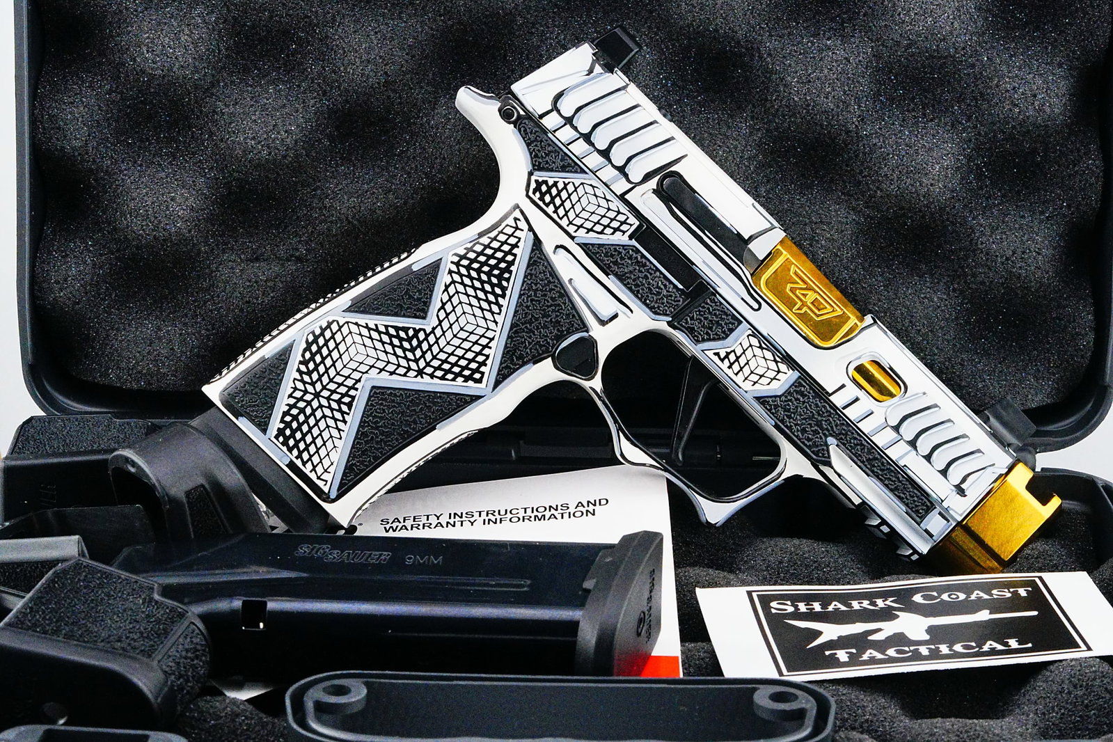 Sig Sauer P365X "Anime Komodo" White/Gold Ltd.Ed. NIB: The Sig Sauer P365X Anime Komodo Limited Edition is a striking custom 9mm pistol that blends the proven reliability of the P365X platform with a bold white and gold anime-inspired design. This