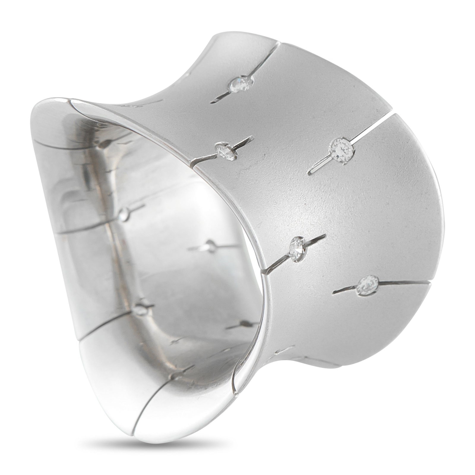 Roberto Coin 18K White Gold and Diamond Wide Convex Ring: Roberto Coin 18K White Gold and Diamond Wide Convex Ring - This striking Roberto Coin ring is designed for those who appreciate bold presence paired with refined detail. Crafted in 18K white gold,