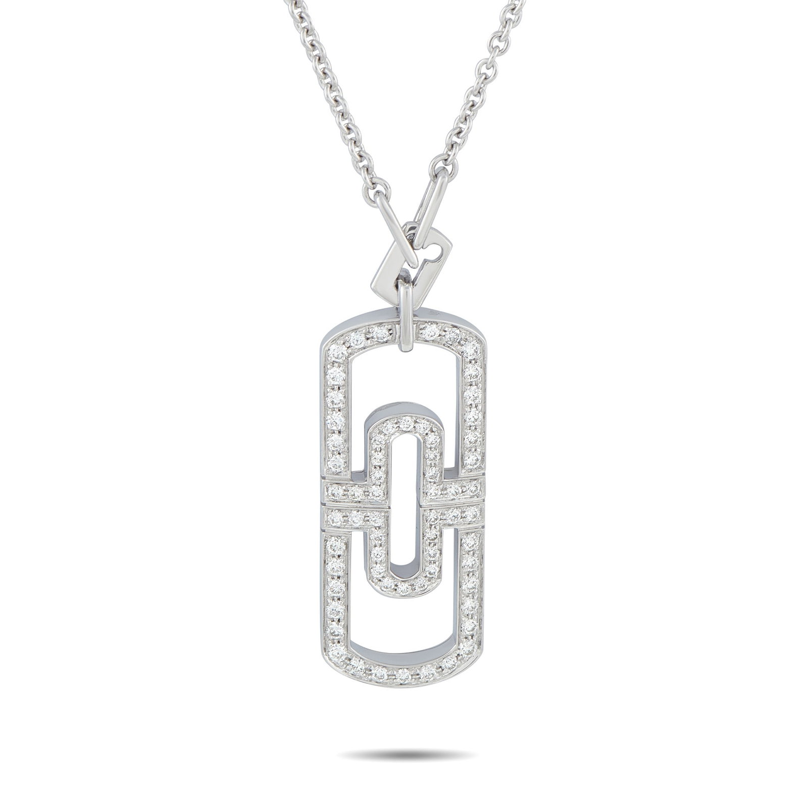 Bvlgari Parentesi 1.25ctw Diamond and 18K Necklace: Bvlgari Parentesi 1.25ctw Diamond and 18K White Gold 20" Pendant Necklace - This Bvlgari Parentesi necklace draws inspiration from Roman architecture, showcasing the collection's signature geometric d