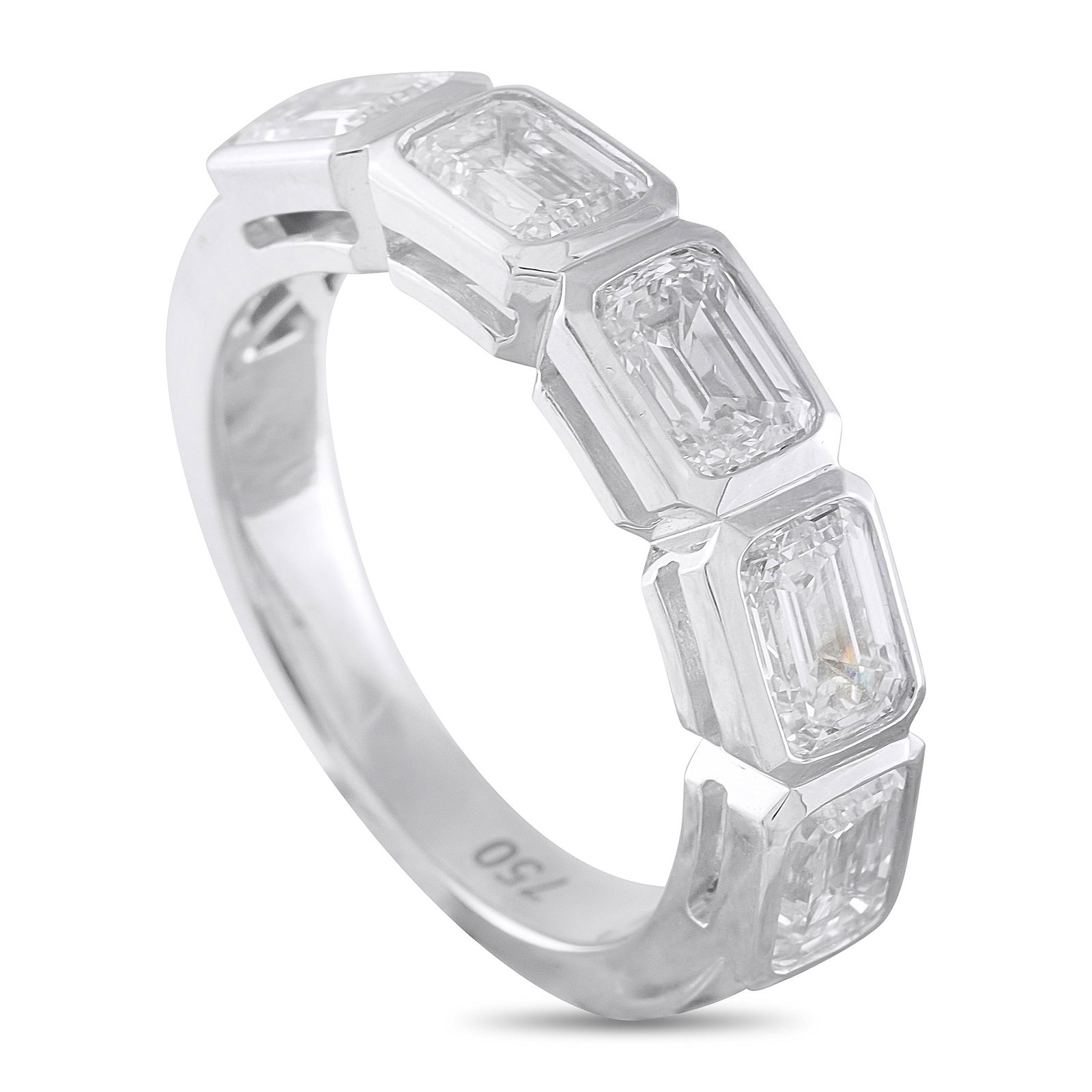 2.65ctw Diamond and 18K White Gold Ring: 2.65ctw VS2-SI1/G-H Diamond and 18K White Gold Ring - This elegant ring showcases a refined series of emerald-cut diamonds totaling approximately 2.65 carats, arranged to create a sleek, continuous di
