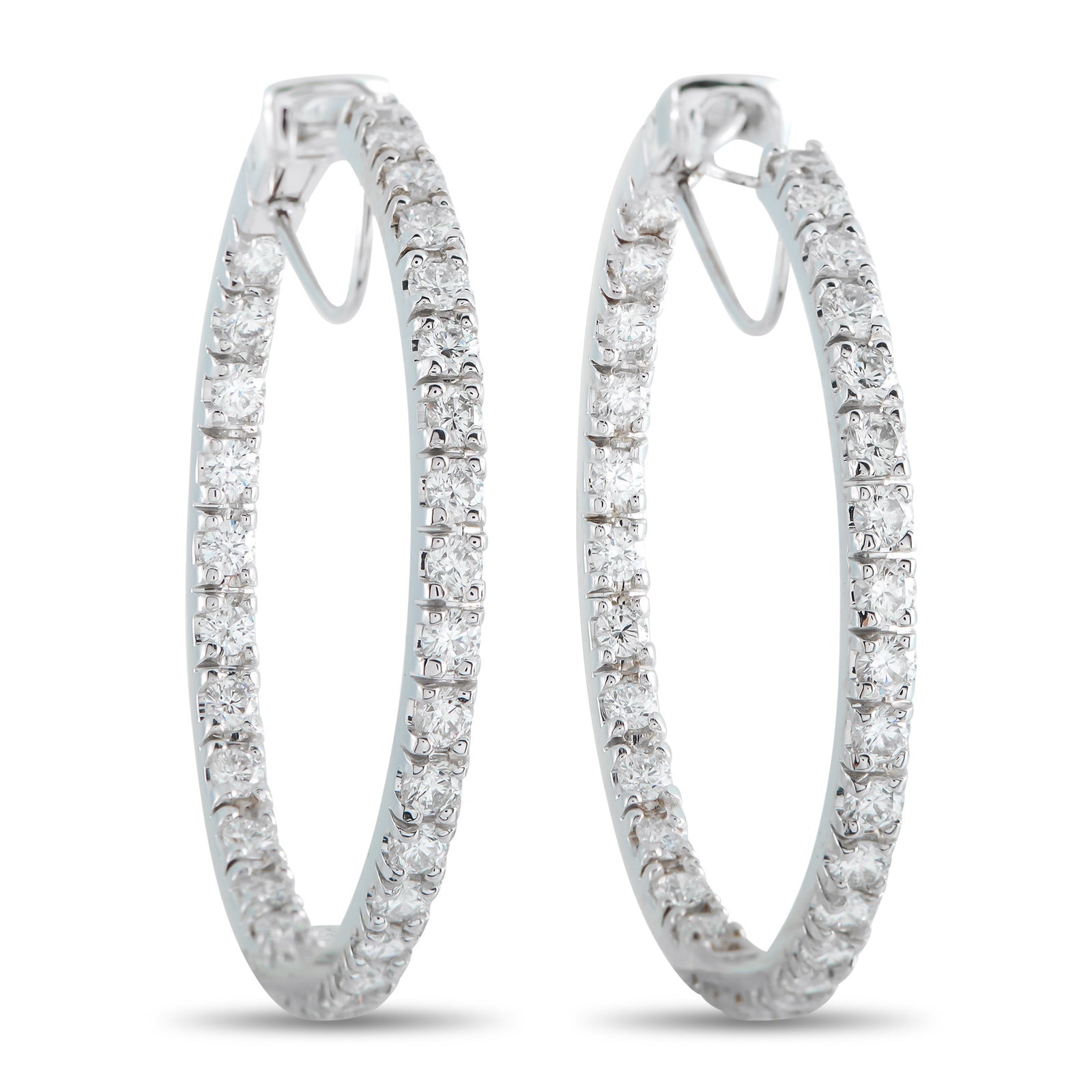 5.75ctw SI1-SI2/G-I Diamond and 14K 1.65" Hoop Earrings: 5.75ctw SI1-SI2/G-I Diamond and 14K White Gold 1.65" Inside-Out Hoop Earrings - Bold, brilliant, and timelessly elegant, these inside-out hoop earrings make a striking statement with every turn.