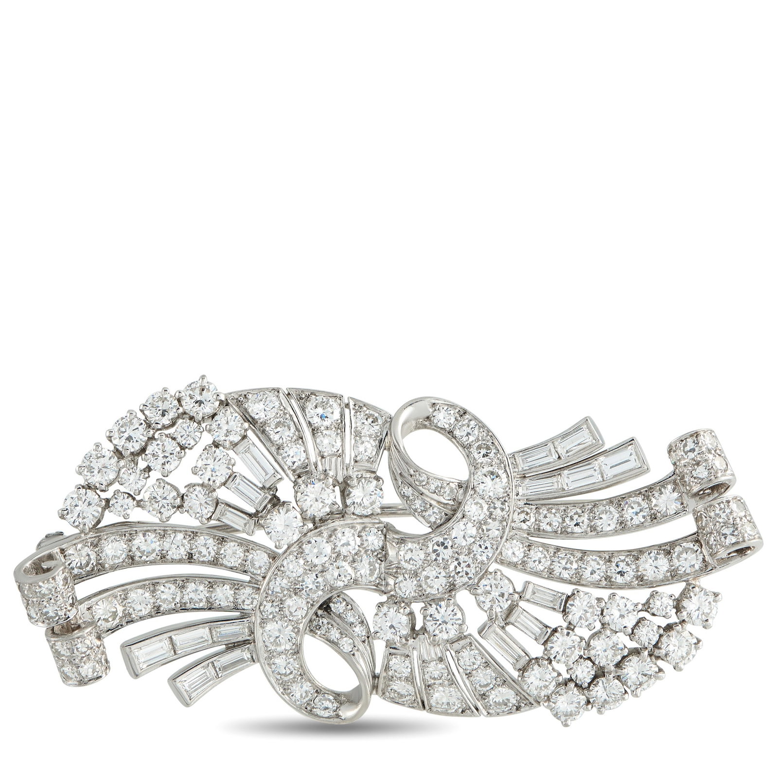 6.00ctw Diamond and Platinum 2.15" Vintage Brooch: 6.00ctw VS1-VS2/G-H Diamond and Platinum 2.15" Vintage Brooch - A dazzling expression of vintage glamour, this exquisitely designed brooch showcases an elegant spray motif rendered in luminous