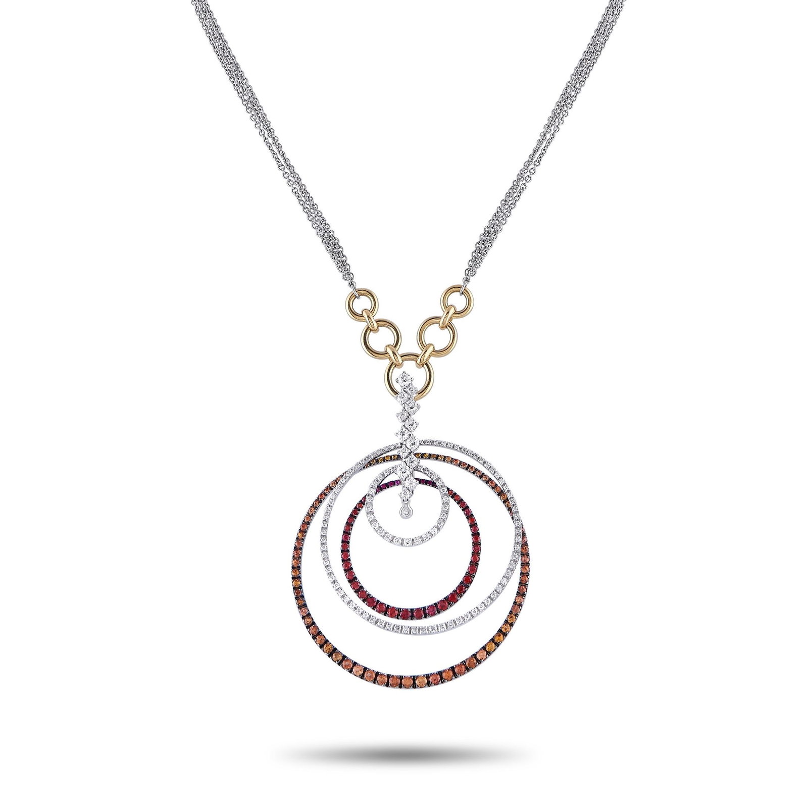 Staurino Fratelli 5.10ctw Sapphire and Diamond Necklace: Staurino Fratelli 3.30ctw Multi-Color Sapphire, 1.80ctw Diamond and 18K White/Yellow Gold 16" Necklace - Blending traditional forms with modern elegance, this Staurino Fratelli necklace features a str