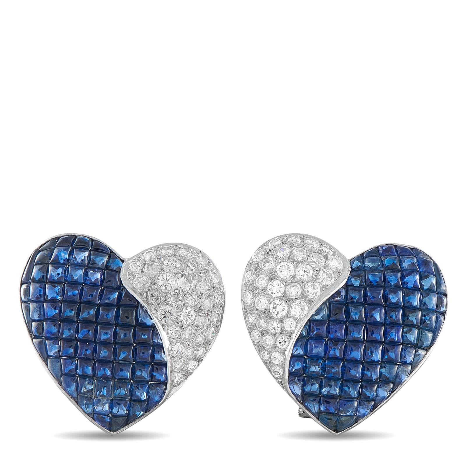5.80ctw Blue Sapphire, 1.75ctw Diamond and 18K Ear Clips: 5.80ctw Blue Sapphire, 1.75ctw VS2-SI1/G-H Diamond and 18K White Gold 2.25" Heart Ear Clips - Romantic, vibrant, and exceptionally elegant, these heart-shaped ear clips offer a luxurious interpretatio