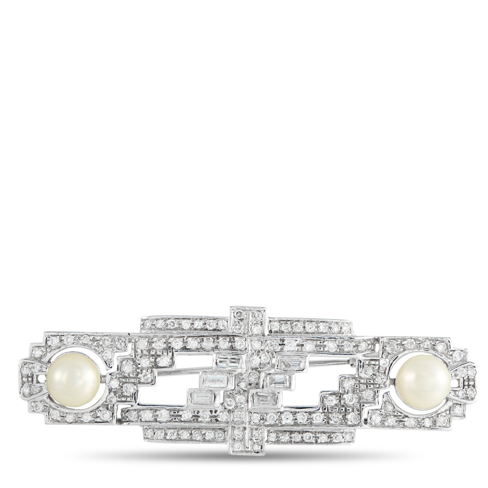 2.45ctw Diamond, Pearl and 18K Art Deco Brooch (1 of 2)