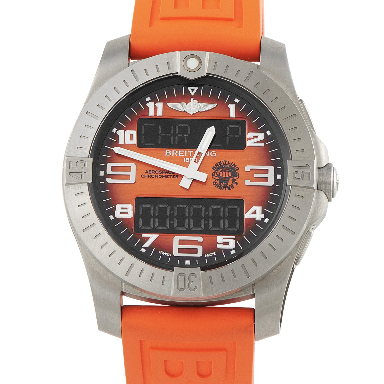 Breitling Aerospace B70 Orbiter 43mm Titanium Watch: Breitling Aerospace B70 Orbiter 43mm Titanium Watch W/Box, Papers and Steel Bracelet Ref. EB7010 - Created to commemorate 25 years since the first nonstop balloon circumnavigation, the Breitling Aeros