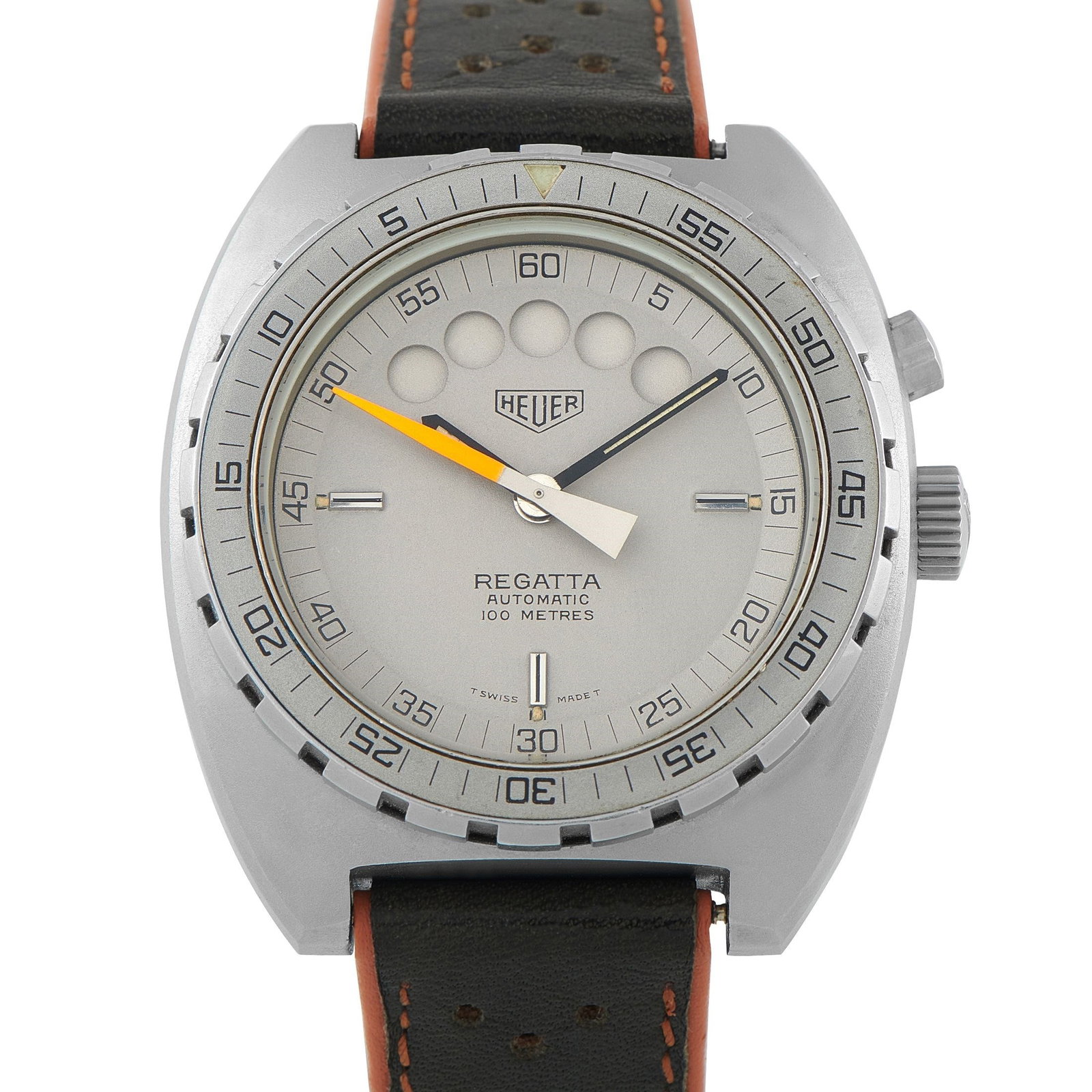 Tag Heuer Regatta Timer 42mm Gray PVD Steel Watch: Tag Heuer Regatta Timer 42mm Gray PVD Steel and Leather Watch Ref. 134.603 - This distinctive TAG Heuer Regatta ref. 134.603 embodies the bold, functional design language of the 1980s, combining rugge