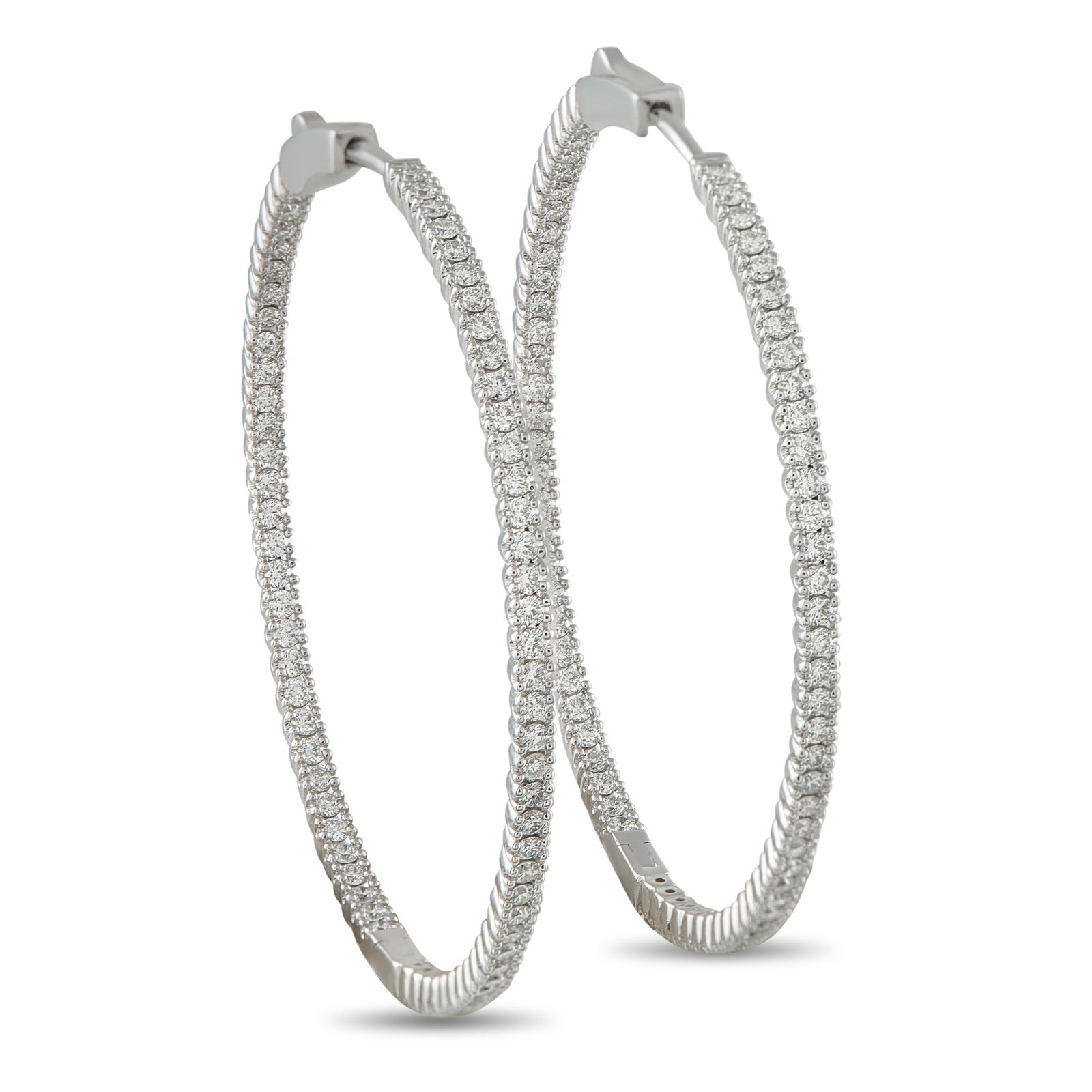 1.55ctw Diamond and 14K White Gold 1.70" Hoop Earrings: 1.55ctw SI1-SI2/G-H Diamond and 14K White Gold 1.70" Inside-Out Hoop Earrings - These elegant inside-out hoop earrings offer a refined take on a timeless silhouette, with sparkling diamonds totaling a