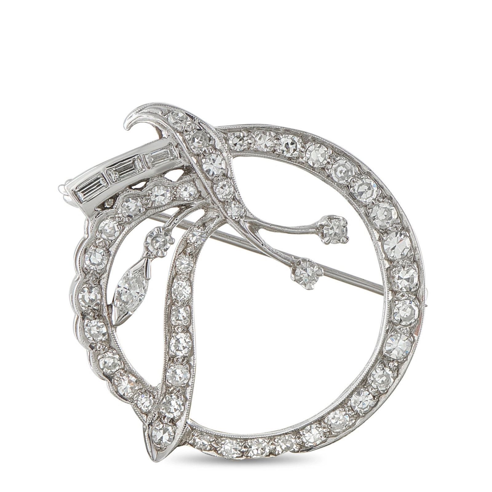 1.40ctw Diamond and 18K White Gold 1.40" Brooch (1 of 2)