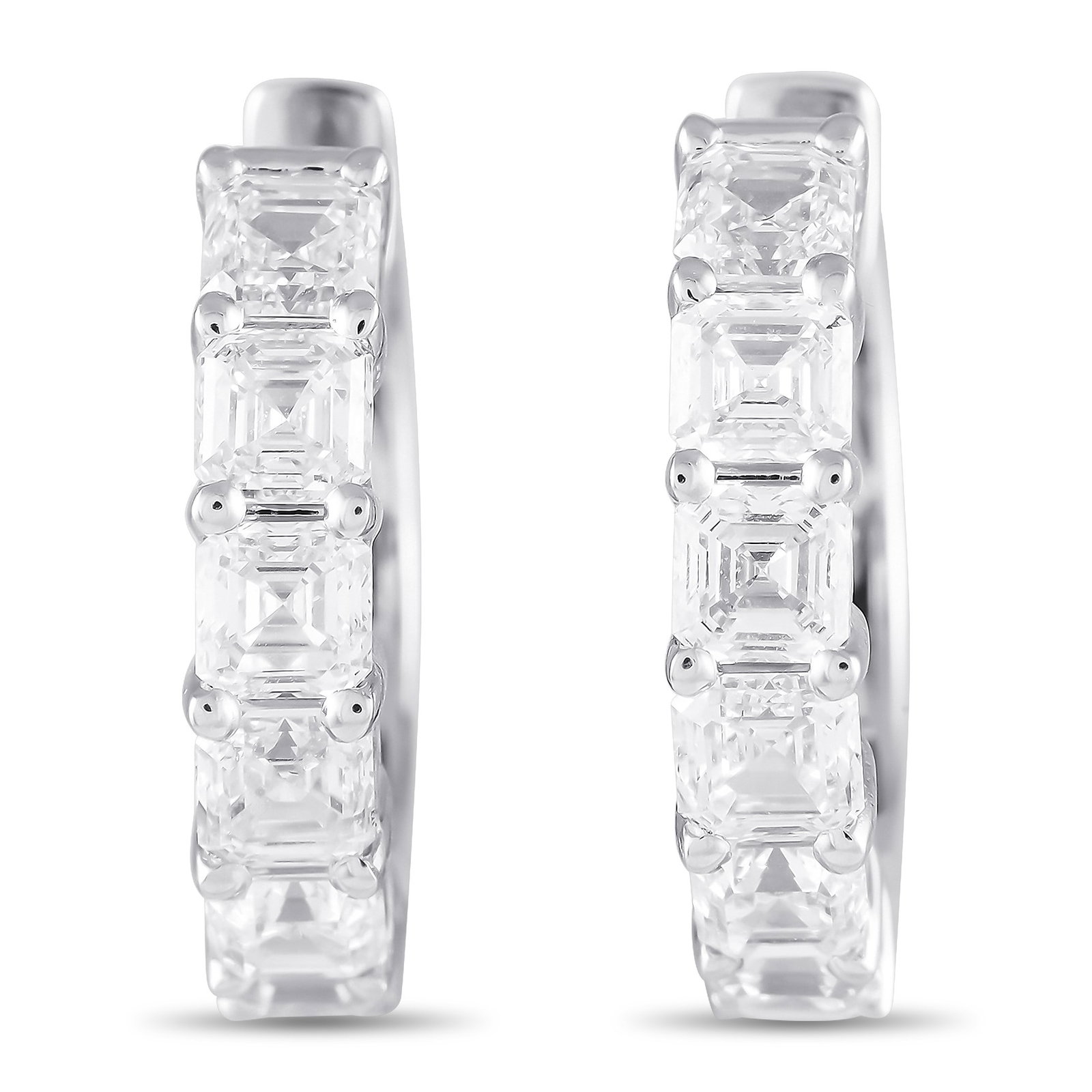 2.45ctw Diamond and 18K White Gold 0.75" Hoop Earrings: 2.45ctw VS2-SI1/G-H Diamond and 18K White Gold 0.75" Hoop Earrings - These elegant hoop earrings showcase a refined rounded silhouette in 18K white gold, illuminated by approximately 2.45 carats of sp