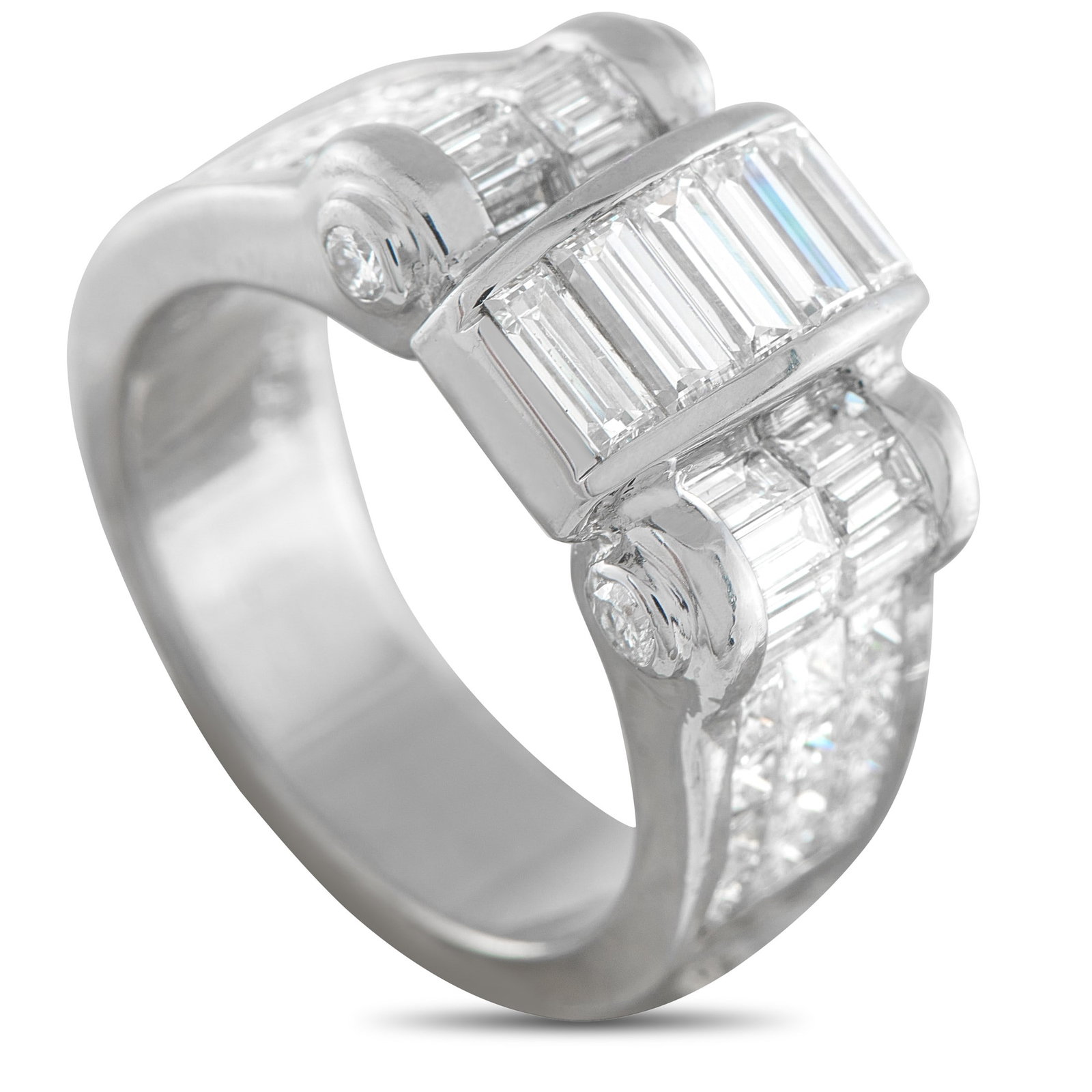 2.75ctw Diamond and Platinum Ring: 2.75ctw VS1-SI1/G-H Diamond and Platinum Ring - This striking platinum ring showcases approximately 2.75 carats of diamonds in a sophisticated combination of cuts and setting styles. Invisible-set dia