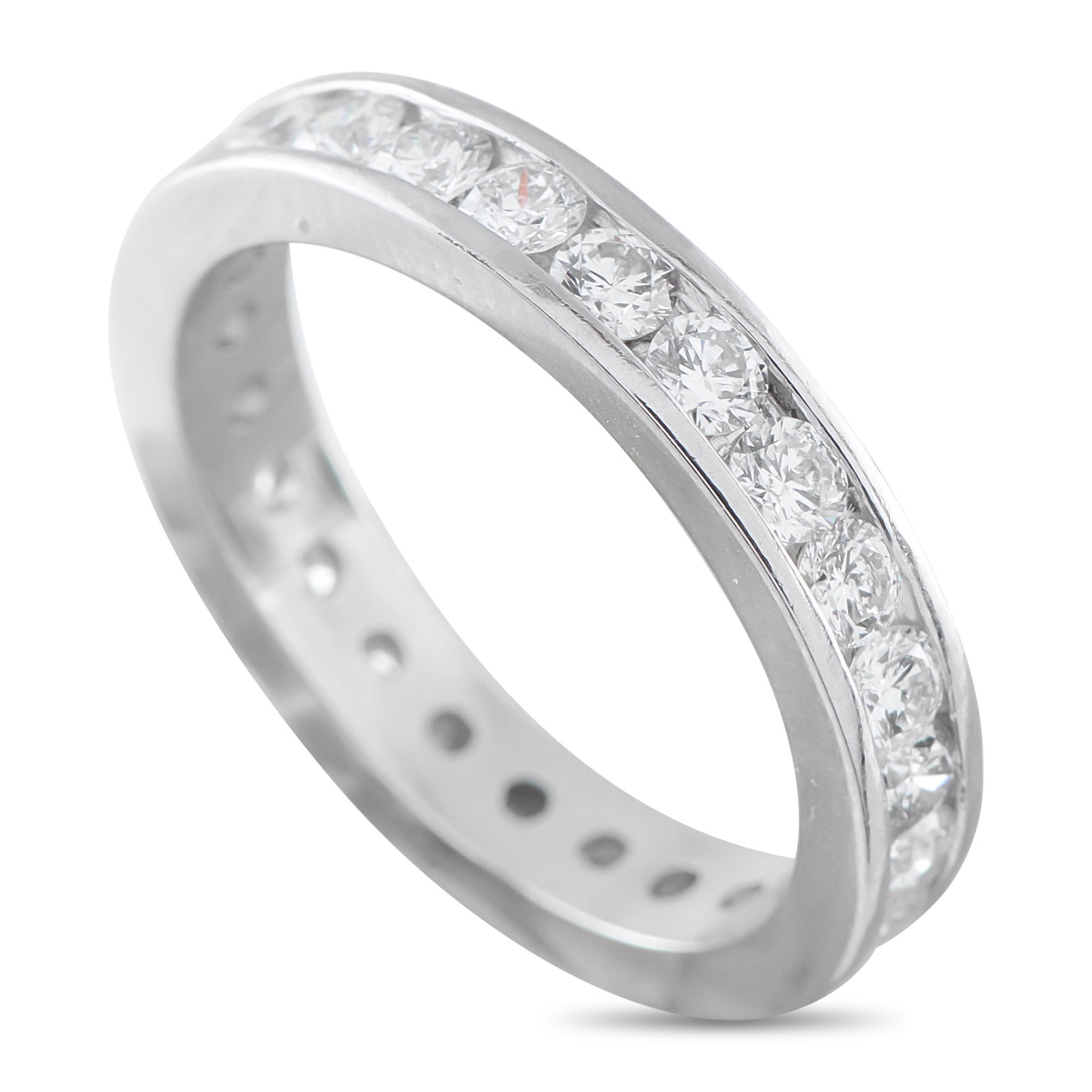 1.50ctw Diamond and Platinum Eternity Band Ring: 1.50ctw VS1-SI1/G-H Diamond and Platinum Eternity Band Ring - Timeless sophistication defines this elegant eternity band. Crafted in Platinum, channel-set Diamonds totaling 1.50 carats encircle the en