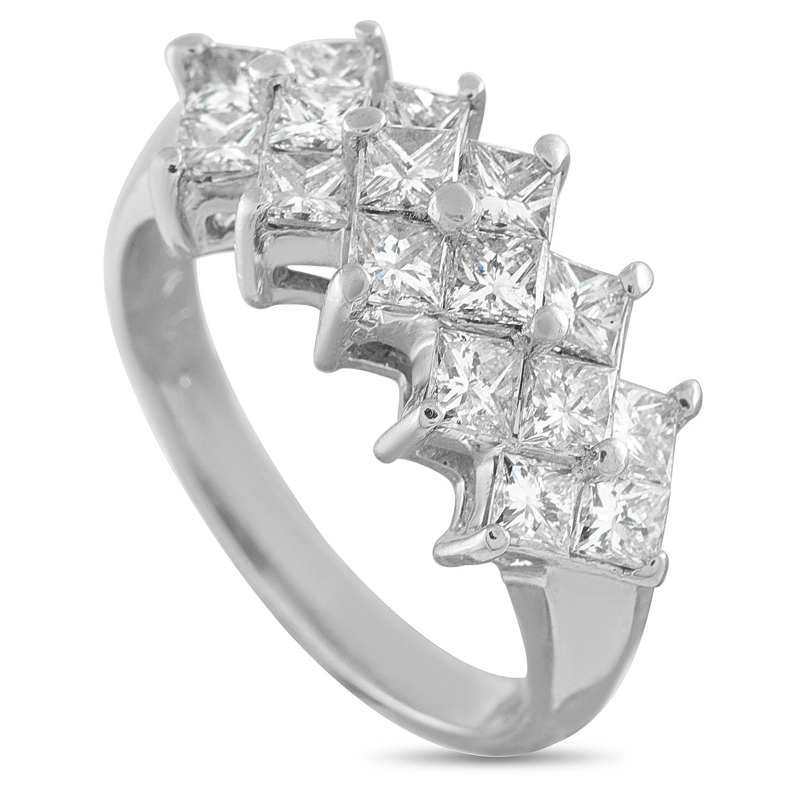 2.40ctw SI1-SI2/G-H Diamond and 14K White Gold Ring: 2.40ctw SI1-SI2/G-H Diamond and 14K White Gold Cluster Ring - This impressive 14K white gold ring showcases approximately 2.40 carats total weight of princess-cut diamonds, graded approximately