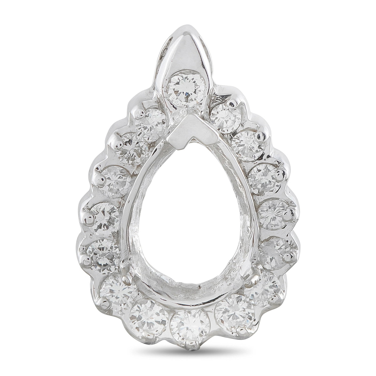 2.25ctw Diamond and 14K White Gold Pendant: 2.25ctw SI1-SI2/G-H Diamond and 14K White Gold 1.25" Pendant - This elegant pendant showcases an open pear-shaped silhouette crafted in 14K white gold and framed by approximately 2.25 carats of round