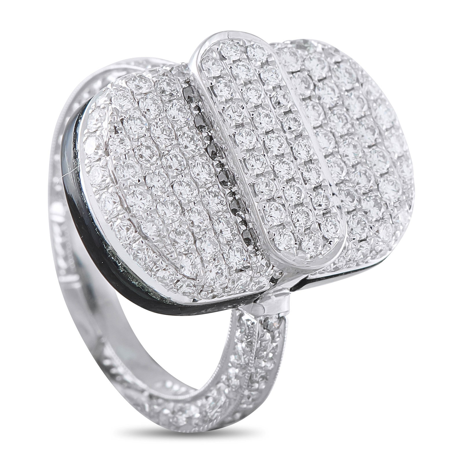 1.30ctw Diamond and Platinum Ring: 1.30ctw VS2-SI1/G-H Diamond and Platinum Ring - A sleek contemporary design defined by its bold geometric silhouette and refined contrast, this platinum ring showcases approximately 1.30 carats of