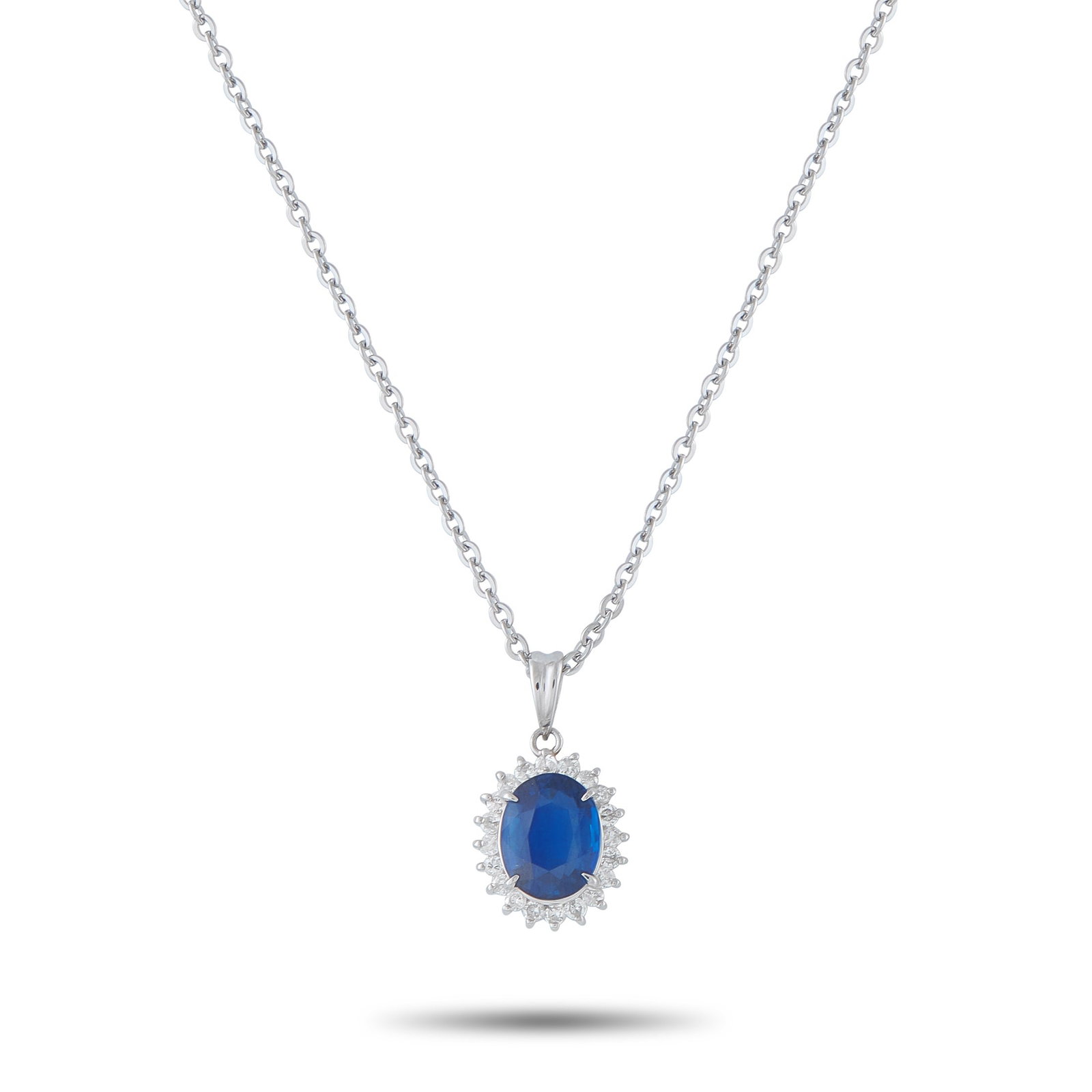 1.60ct Sapphire, 0.25ctw Diamond and Platinum Necklace: 1.60ct Blue Sapphire, 0.25ctw Diamond and Platinum 15.5" Necklace - A timeless design showcases a vibrant approximately 1.60 carat blue sapphire as the captivating centerpiece of this elegant platinum