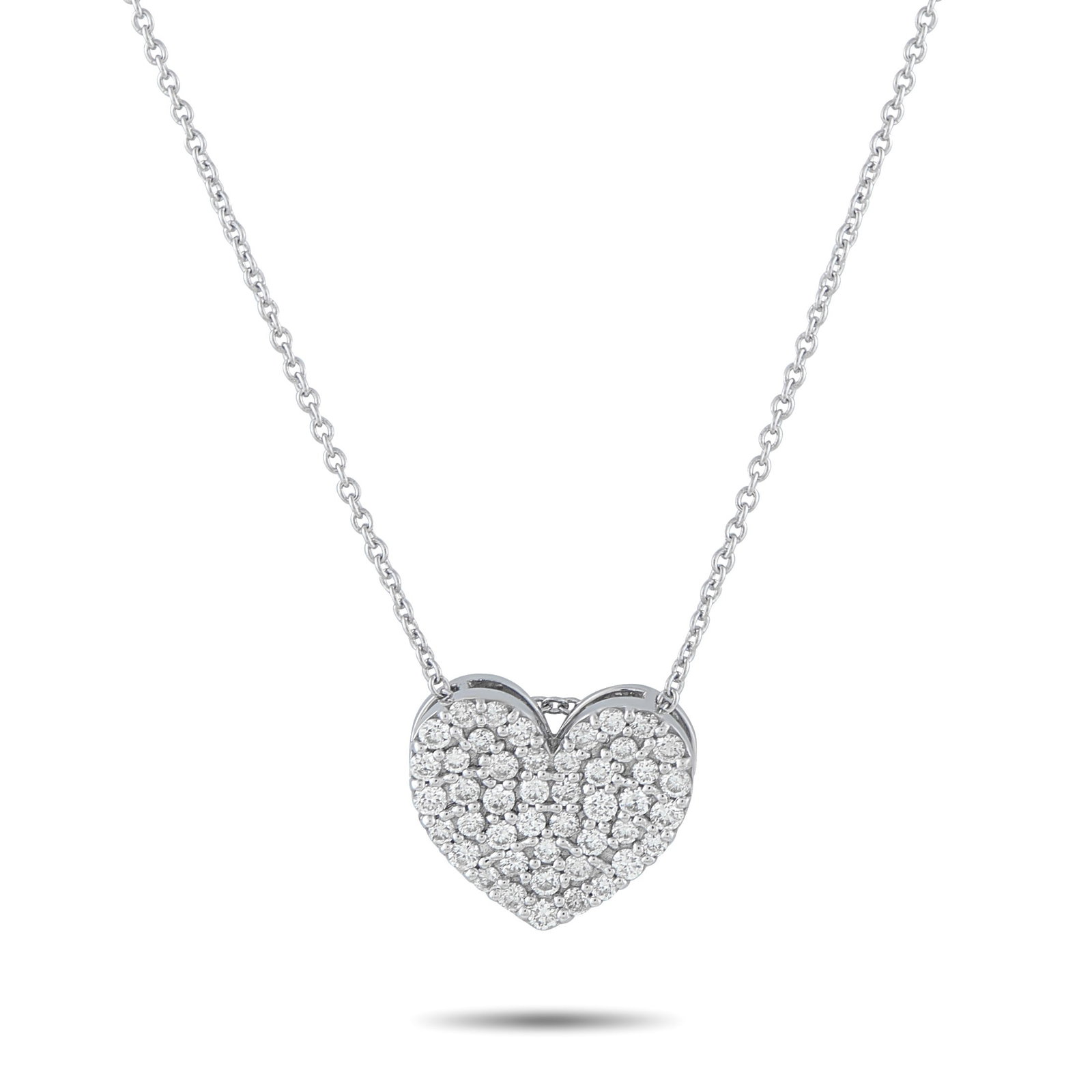 18K White Gold and 0.55ctw Diamond 17" Heart Necklace: 18K White Gold and 0.55ctw Diamond 17" Heart Pendant Necklace - A graceful heart-shaped pendant serves as the captivating focal point of this elegant necklace, crafted in luminous 18K white gold and a