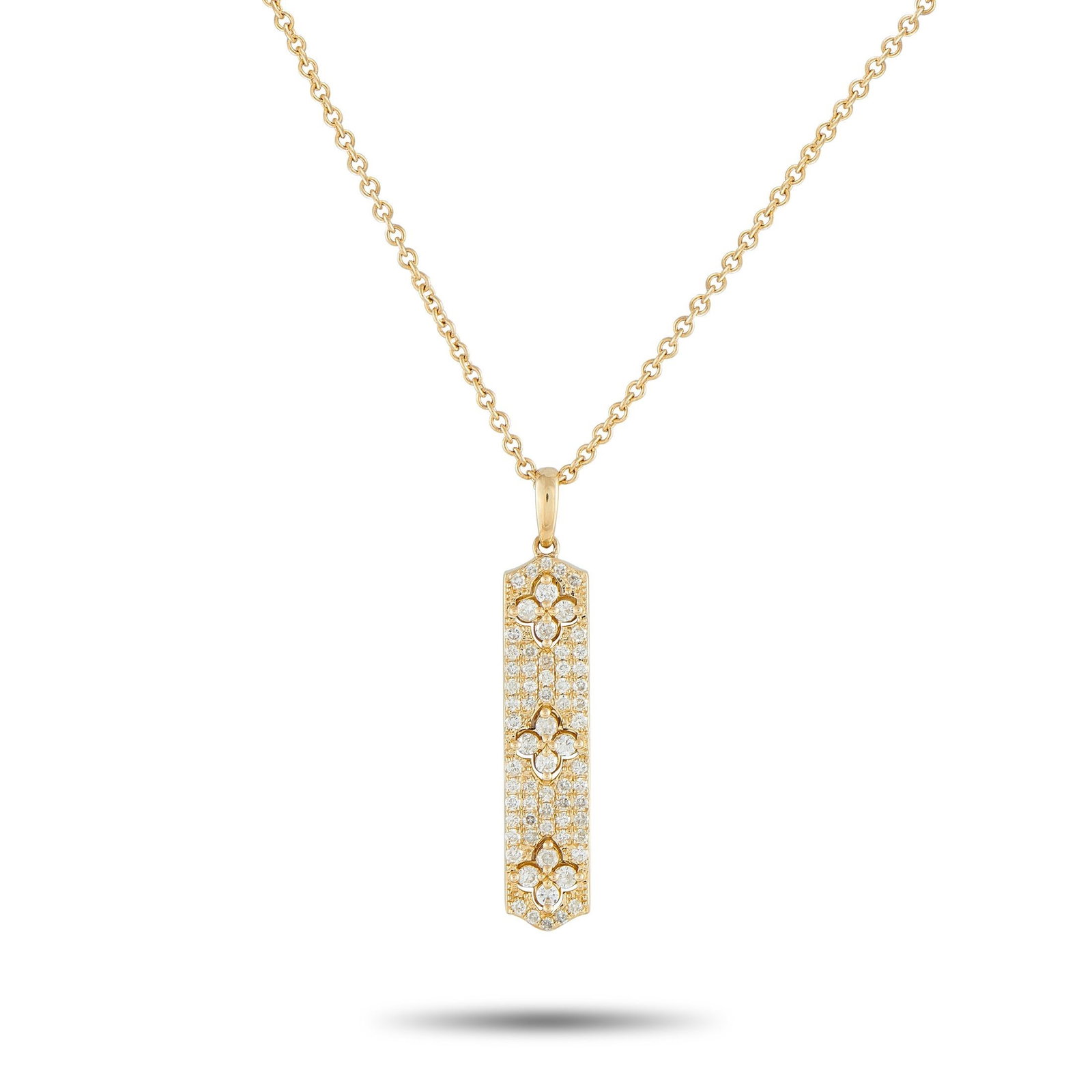 14K Yellow Gold and 0.70ctw Diamond 16" Necklace: 14K Yellow Gold and 0.70ctw Diamond 16" Pendant Necklace - This necklace offers a refined design with eye-catching brilliance. Crafted in 14k yellow gold, it features a detailed pendant measuring 1.38