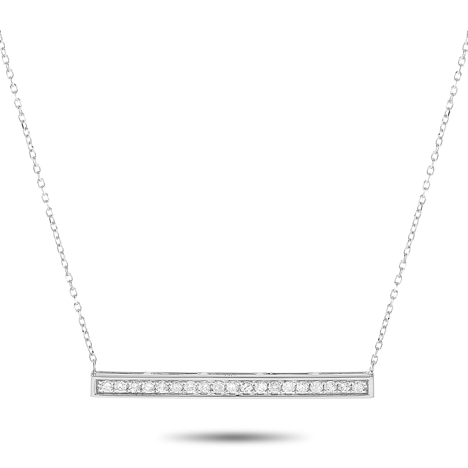 14K White Gold and 0.25ctw Diamond 15" Necklace: 14K White Gold and 0.25ctw Diamond 15" Bar Pendant Necklace - Sleek and sophisticated, this contemporary bar pendant necklace is crafted in 14K white gold and accented by approximately 0.25 carats of 