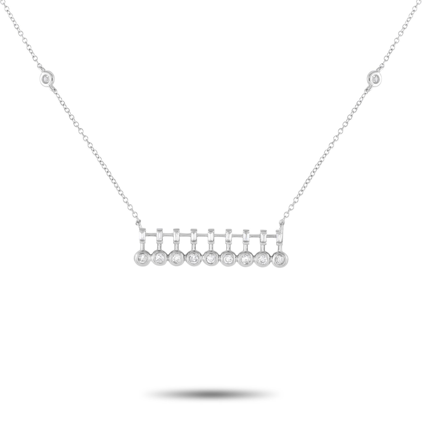 14K White Gold and 0.25ctw Diamond 15" Necklace: 14K White Gold and 0.25ctw Diamond 15" Bar Pendant Necklace - A versatile and sparkling accessory that seamlessly transitions from day to night. This chic necklace features a 15-inch chain with two be