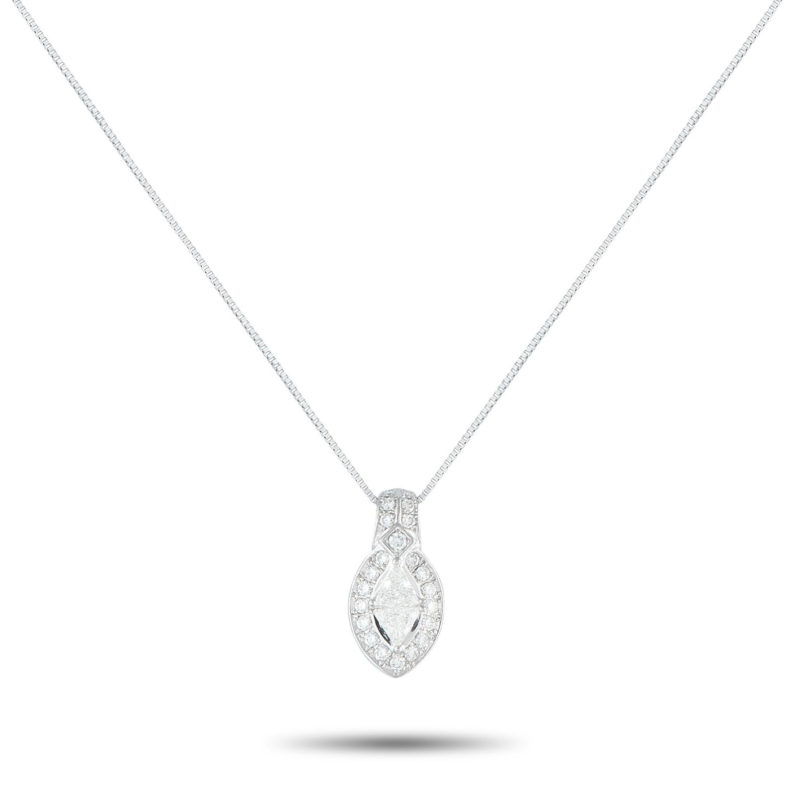 Solid Platinum and 0.65ctw Diamond 17" Necklace: Solid Platinum and 0.65ctw Diamond 17" Necklace - Refined and timeless, this necklace showcases understated elegance with a total of 0.65 carats of diamonds. At the center, a striking marquise-cut dia
