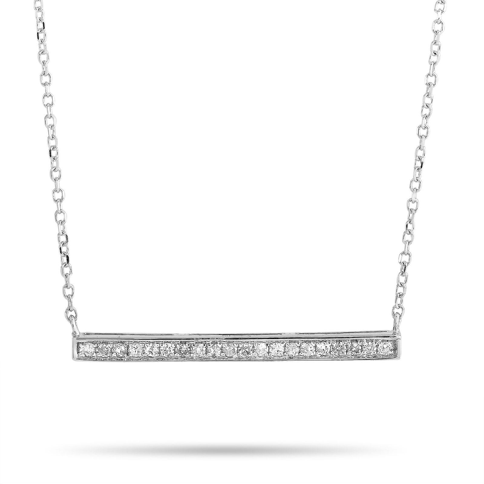 14K White Gold and 0.10ctw Diamond 16" Necklace: 14K White Gold and 0.10ctw Diamond 16" Bar Pendant Necklace - Sleek and refined, this contemporary bar pendant necklace is crafted in 14K white gold and accented by approximately 0.10 carats of sparkl