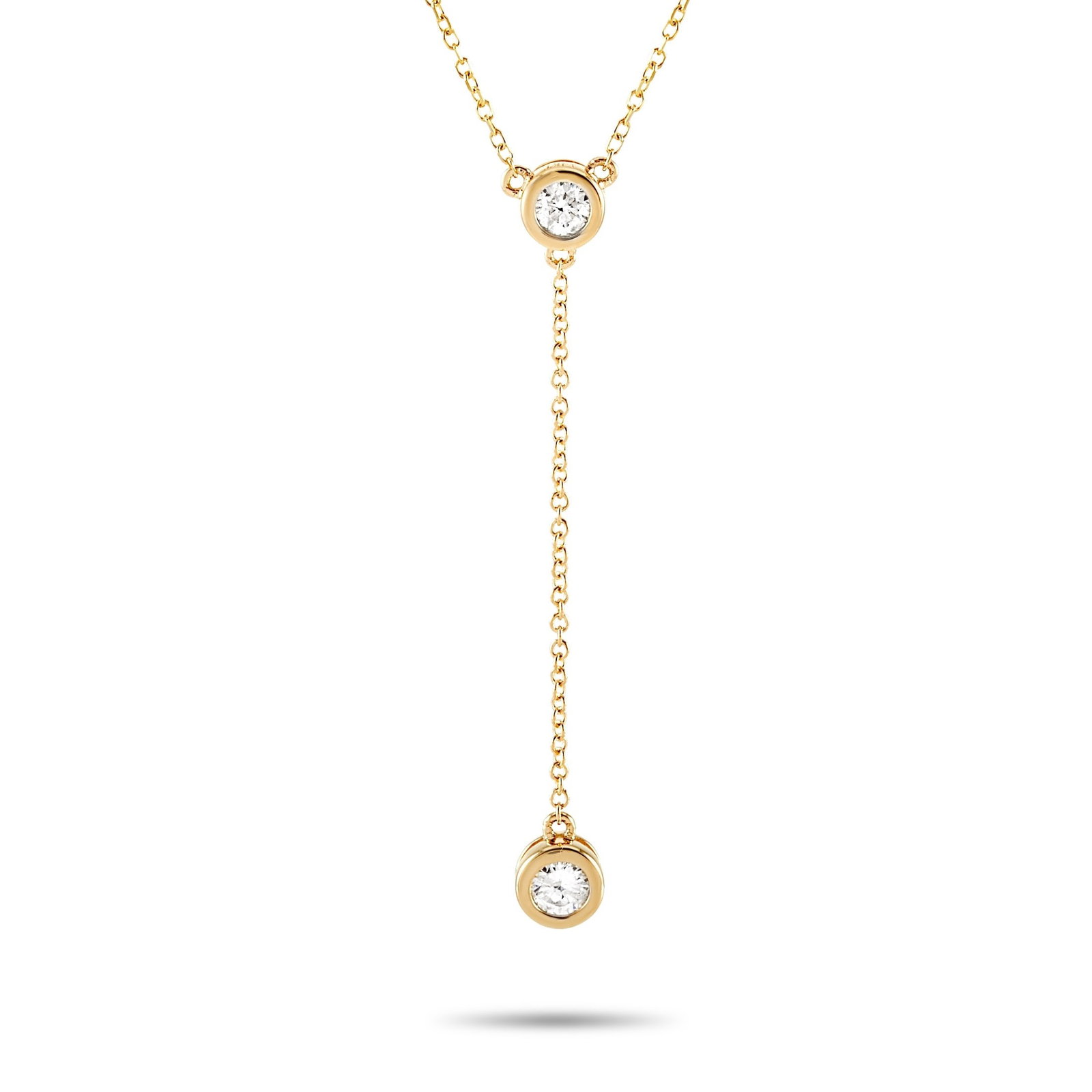 14K Yellow Gold and 0.20ctw Diamond 15" Necklace: 14K Yellow Gold and 0.20ctw Diamond 15" Necklace - Sleek and elegant, this refined necklace is crafted in 14K yellow gold and accented by approximately 0.20 carats of sparkling diamonds. The elongated