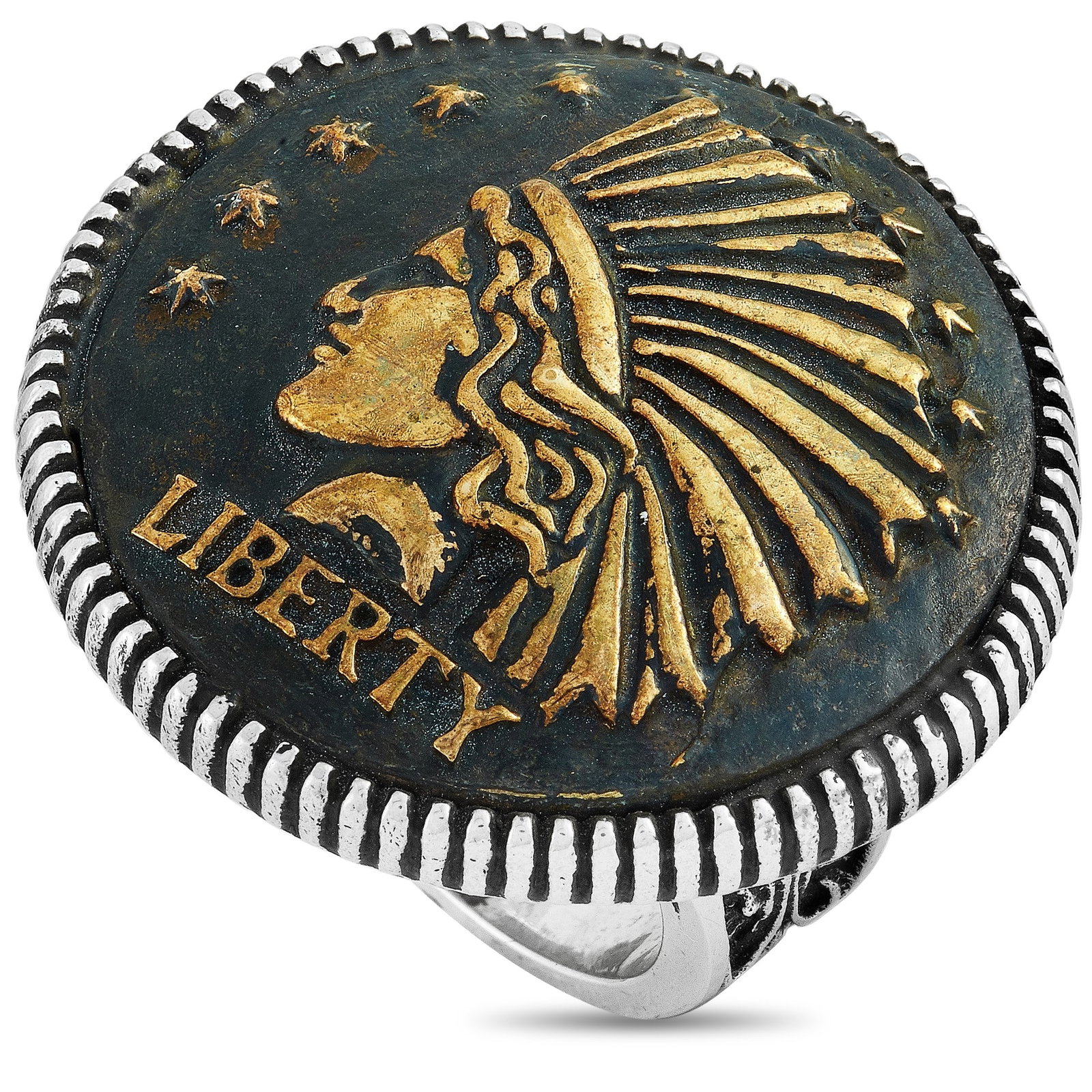 King Baby Sterling Silver Statement Headdress Ring: King Baby Sterling Silver Statement Headdress Ring - Bold and commanding, this King Baby statement ring is crafted in sterling silver and showcases an intricate headdress-inspired design with a substa