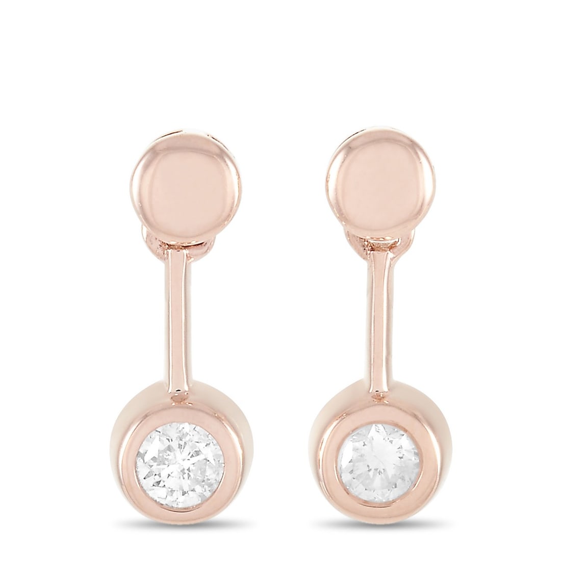 14K Rose Gold and 0.16ctw Diamond Drop Earrings: 14K Rose Gold and 0.16ctw Diamond Drop Earrings - Crafted in 14K rose gold, these elegant drop earrings are embellished with diamonds totaling approximately 0.16 carats. Each earring measures 0.50" in