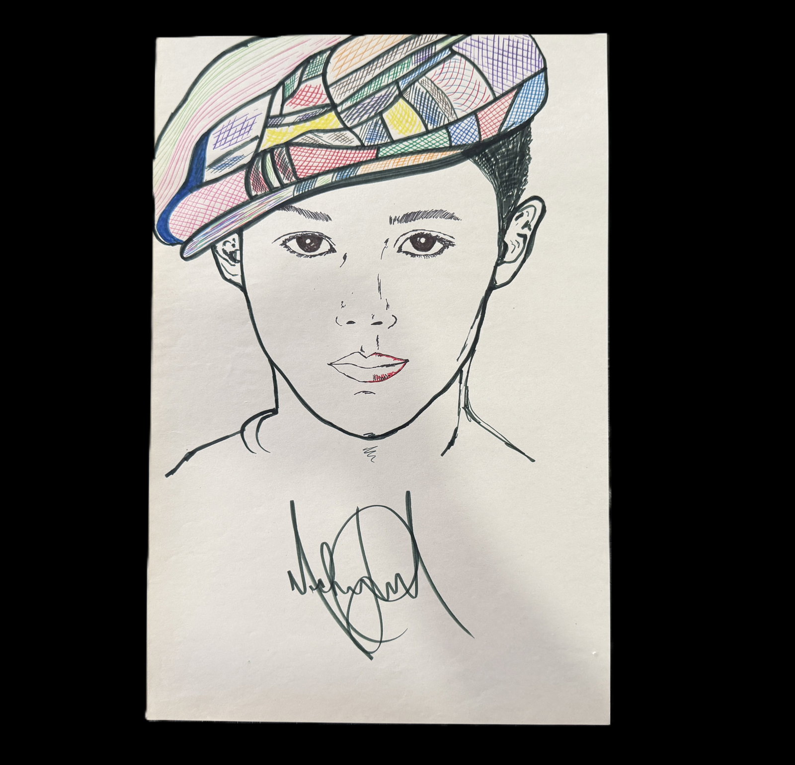 Michael Jackson Signed Drawing of a Young Man W/COA: Michael Jackson Signed Drawing of a Young Man W/COA and LOA - A remarkable original artwork attributed to Michael Jackson, this 12 x 18-inch color drawing depicts a stylized young man wearing an