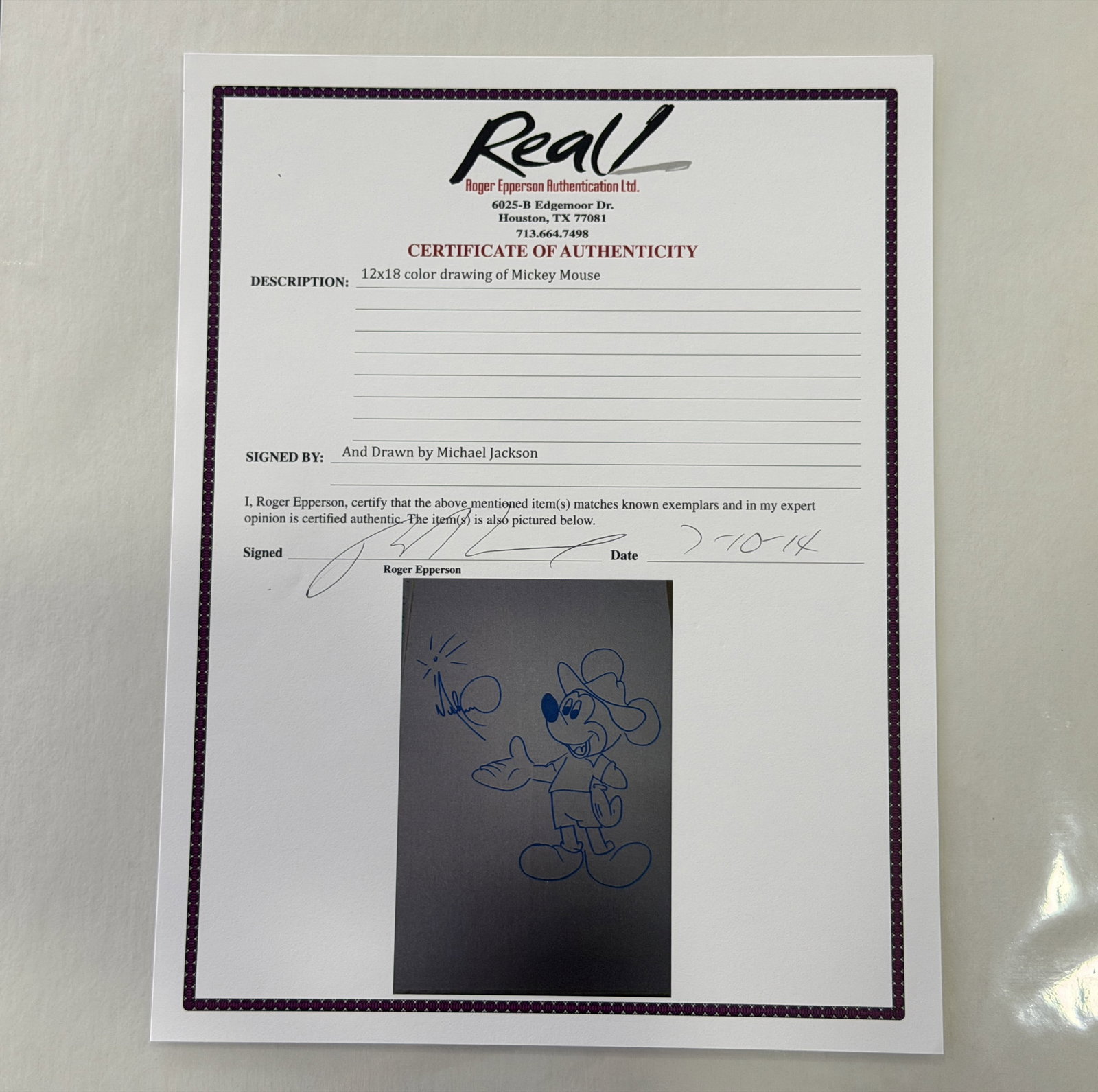 Michael Jackson Signed Mickey Mouse Drawing W/COA - 3
