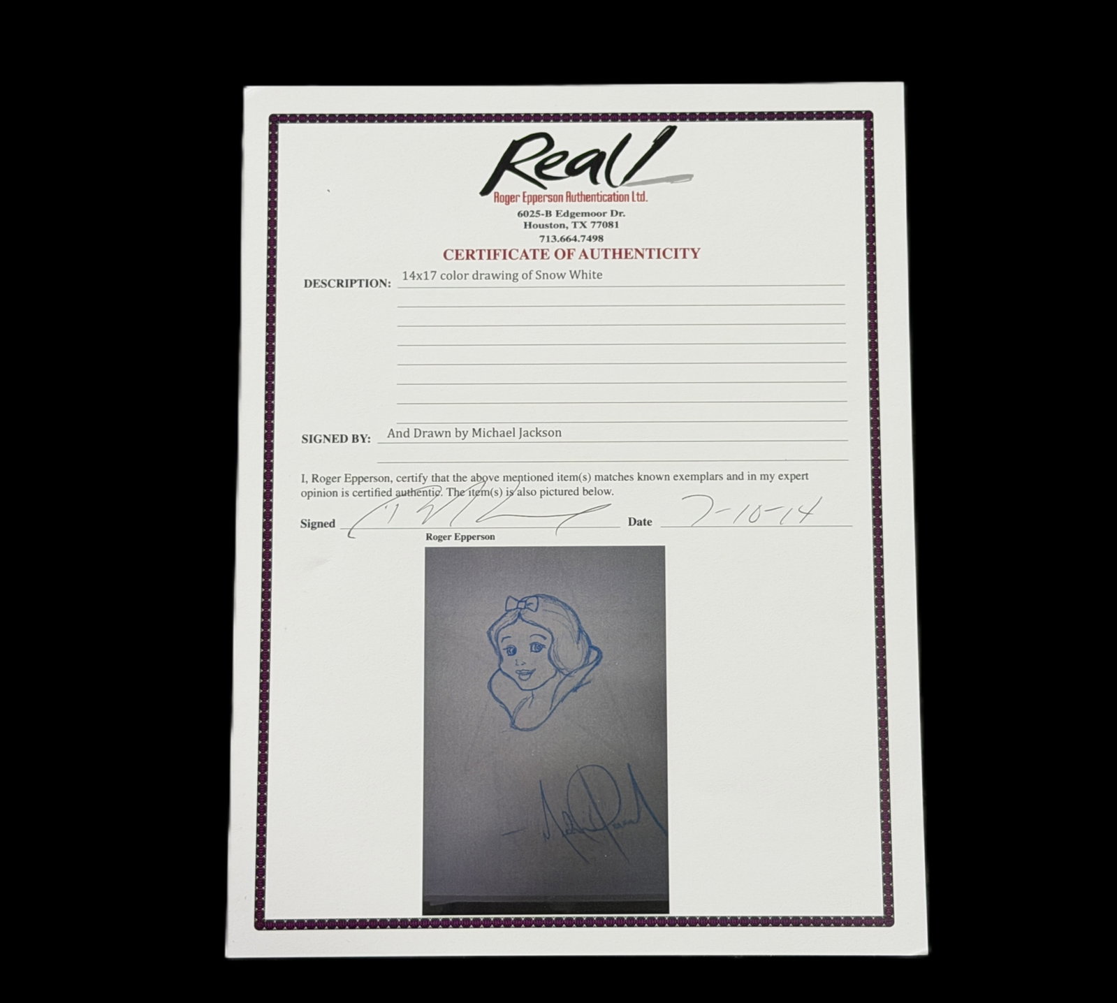 Michael Jackson Signed Snow White Drawing W/COA - 3