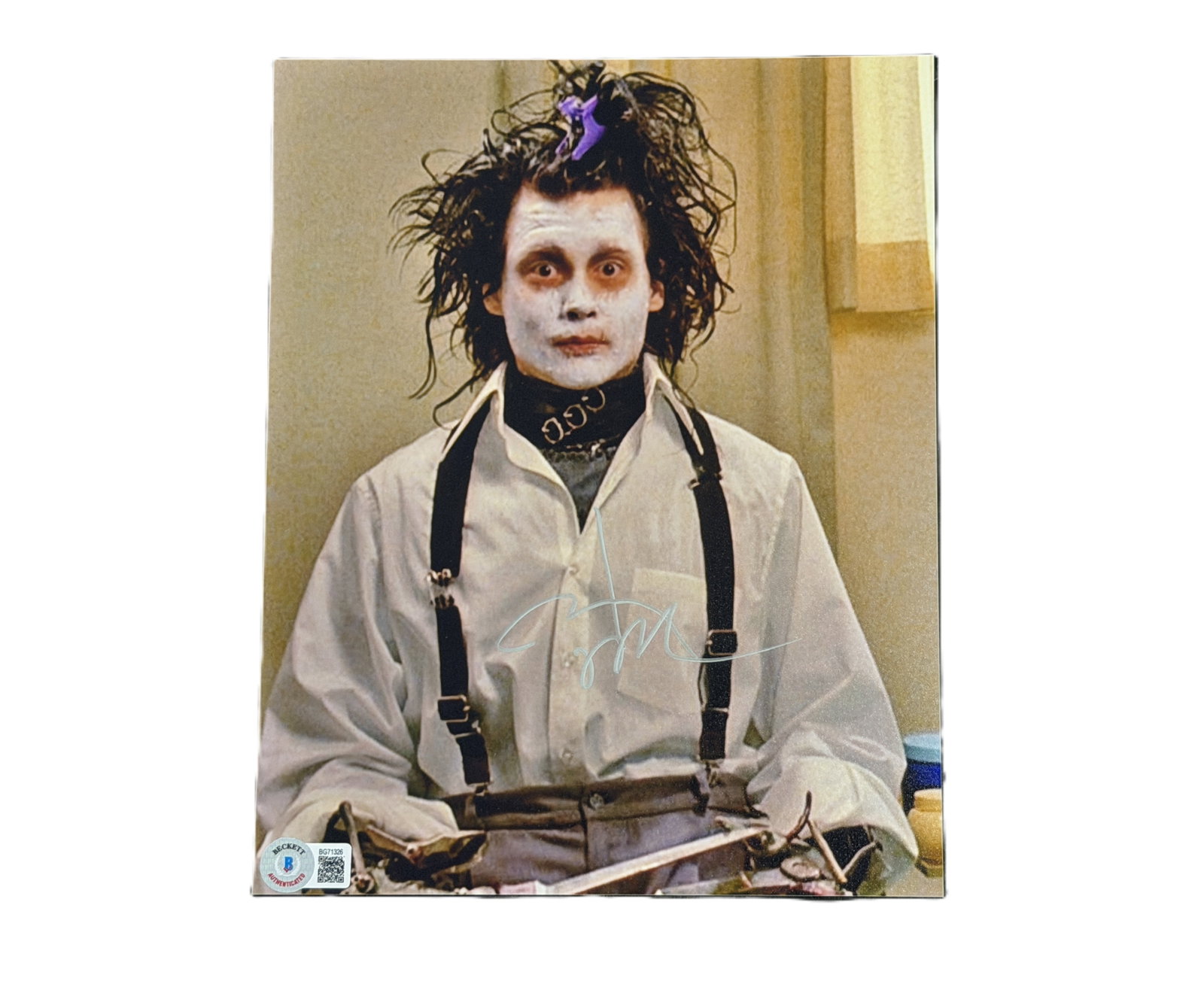 Johnny Depp Signed 8 x 10-Inch Edward Scissorhands Photo: Johnny Depp Signed 8 x 10-Inch Edward Scissorhands Photo W/Beckett Authentication - A striking signed 8 x 10-inch color photograph of Johnny Depp in his iconic role as Edward Scissorhands, capturing t