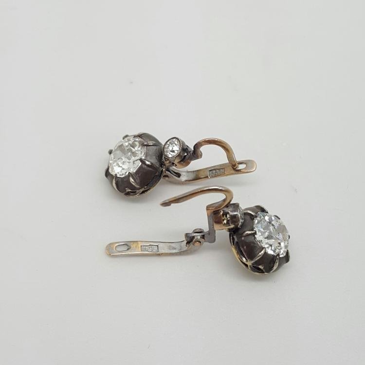 Antique Imperial Russian 3.95ctw Old Mine-Cut Diamond &: Antique Imperial Russian 3.95ctw Old Mine-Cut Diamond & Solid 14K Red-Rose Gold Earrings - These pieces are made of solid 14K red-rose gold, and are considered Imperial Russian Antiques, due to their