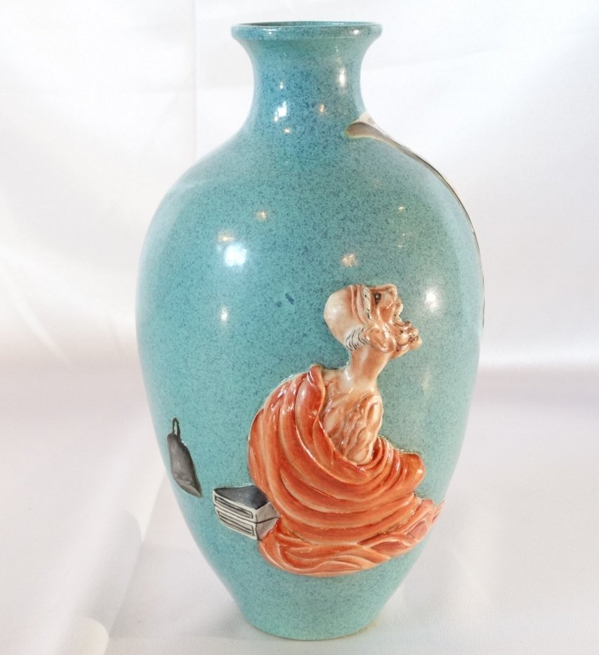 Qing Style Robin's Egg Blue Glaze Vase W/High Relief (1 of 8)